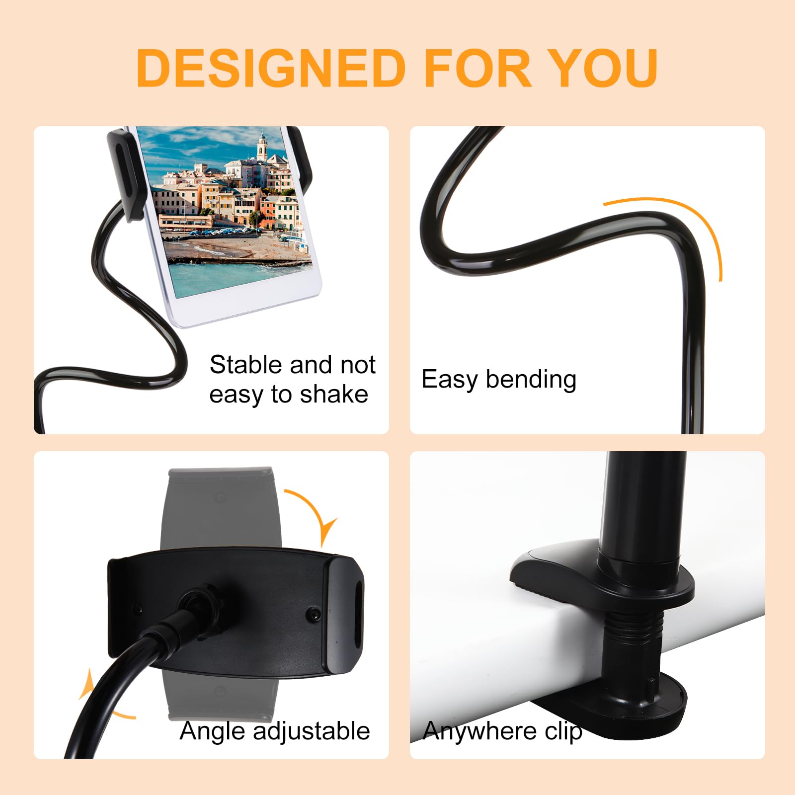Zuyee Gooseneck Tablet Mount Cell Phone Holder For Bed 4.7 11'' Devices Ipad Clamp Stand Kindle Holder Flexible 30 Inch Arm Clip
