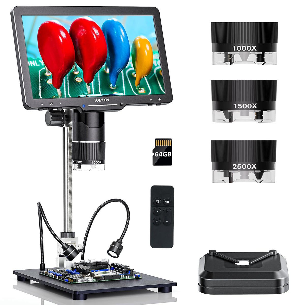 Tomlov Tril110 10.1'' 3 Lens 2K Hdmi Digital Microscope 2500X, Coin Microscope Magnifier For Entire Coins With Ips Screen, Lcd S
