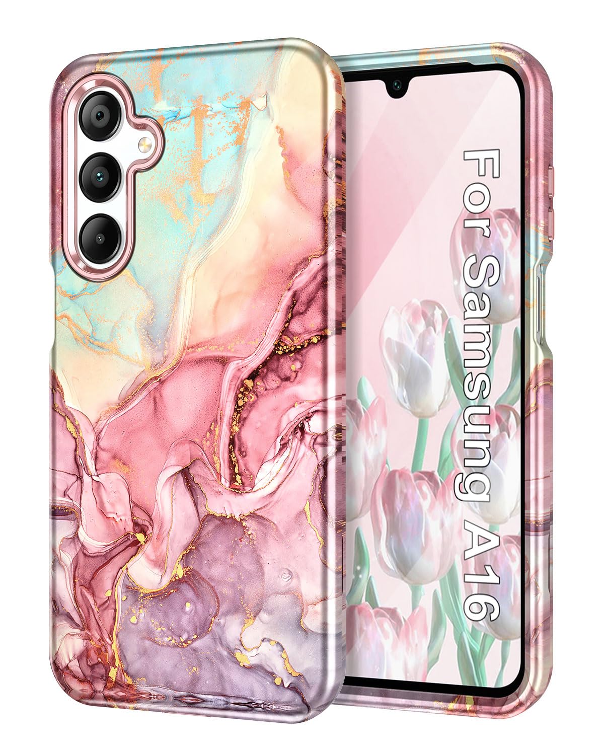 Btscase for Samsung Galaxy A16 5G Case, Marble Pattern 3 in 1 Heavy Duty Shockproof Full Body Rugged Hard PC+Soft Silicone Drop 