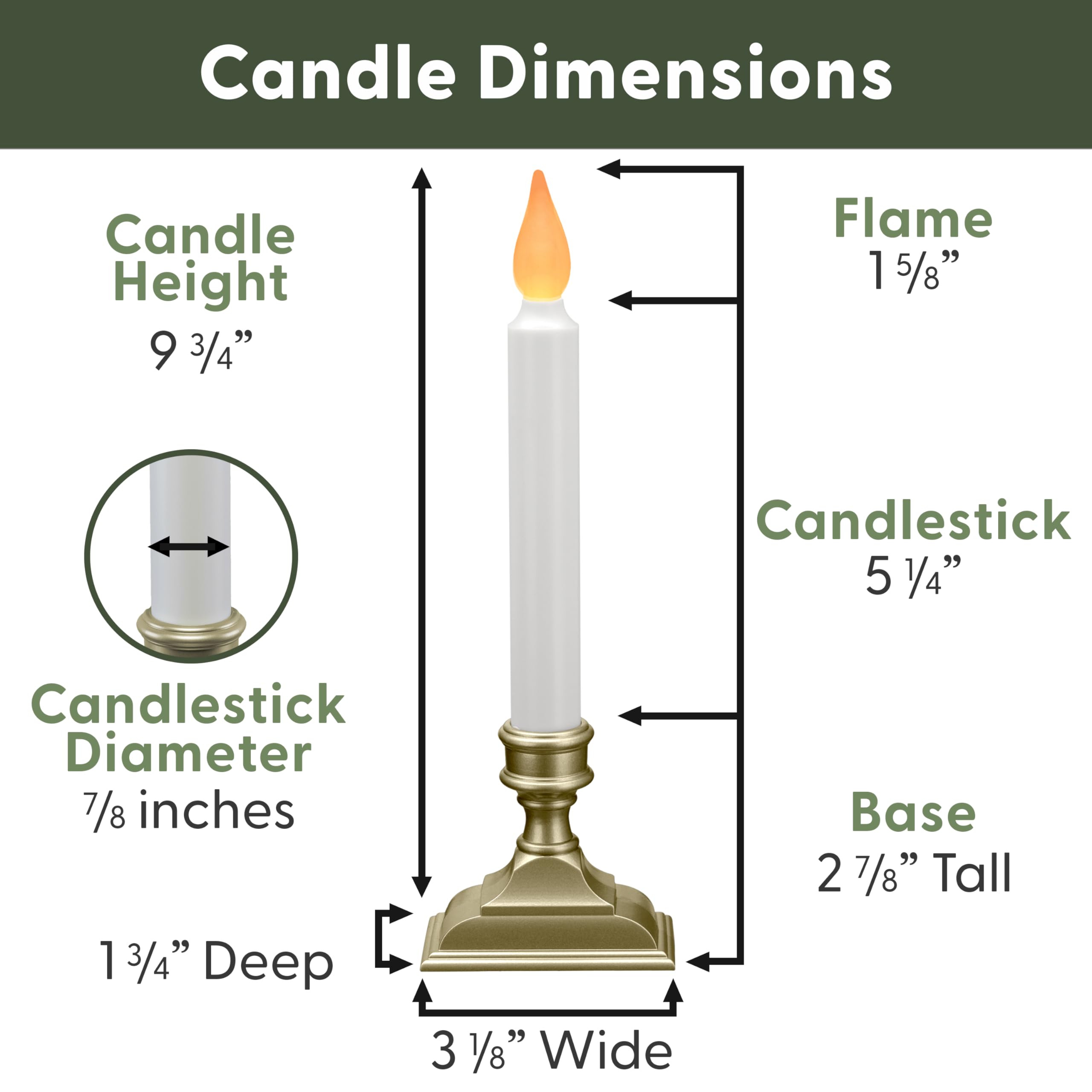 612 Vermont Battery Operated Led Window Candles With Flickering Amber Flame, Automatic Timer, 9.75 Inches Tall, Vt 1206P (Pack O
