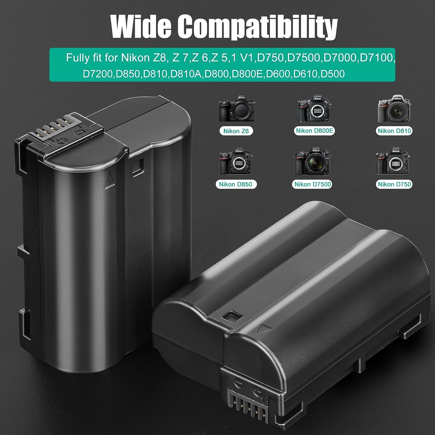 Jyjzpb 2 Pack En El15B En El15C Batteries And Charger Case For Nikon D7500, D750, Z6, Z6 Ii, Z7, Z7Ii, Z8, D500, D600, D610, D81