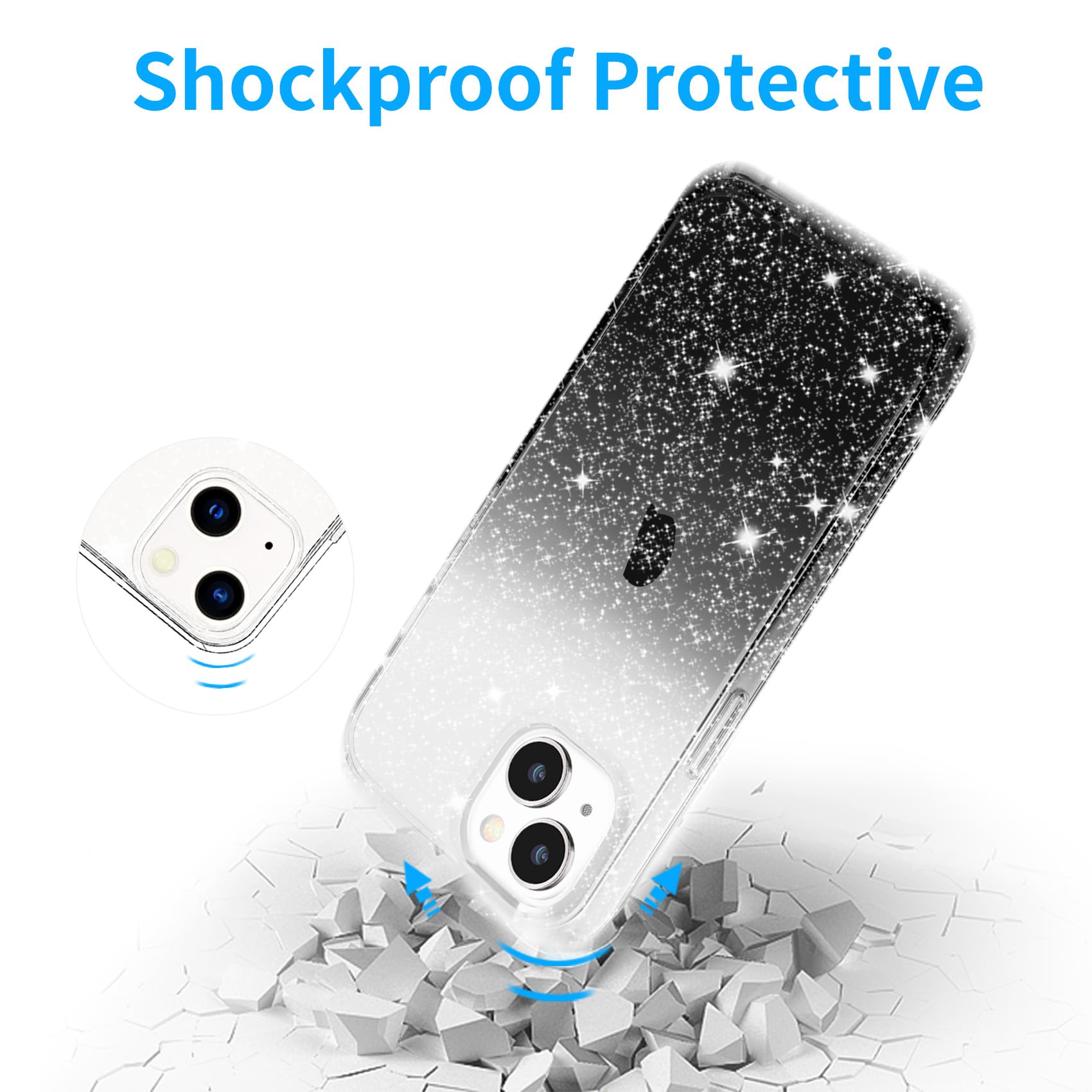 Jjgoo Compatible With Iphone 15 Case Glitter, Clear Transparent Soft Tpu Sparkle Anti Scratch Shockproof Protective Phone Bumper