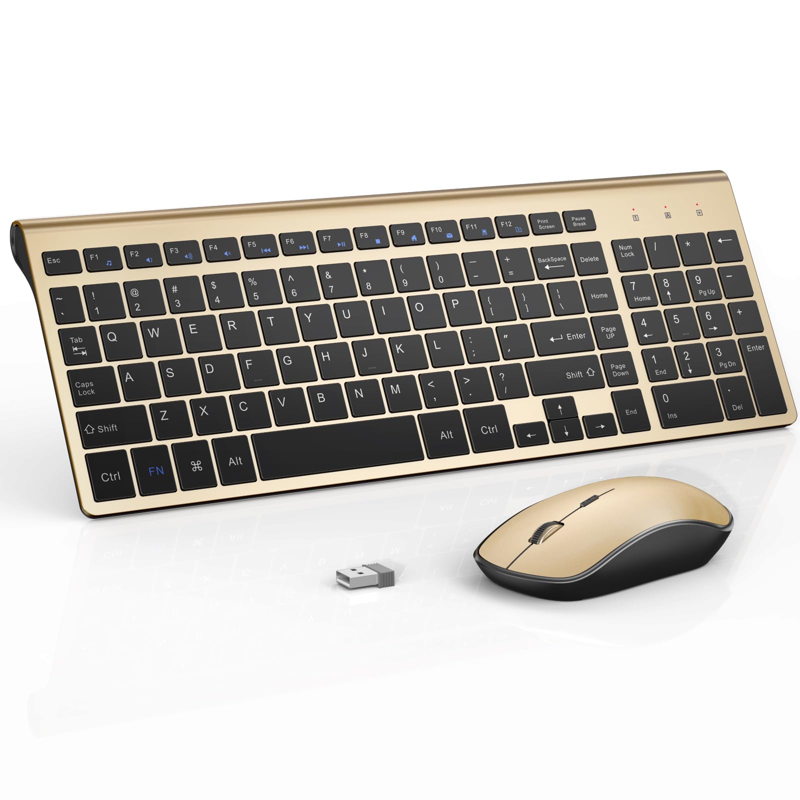 Wireless Keyboard And Mouse Combo, J Joyaccess Slim And Compact Gold Wireless Keyboard And Mouse,Portable And Comfortable Typing
