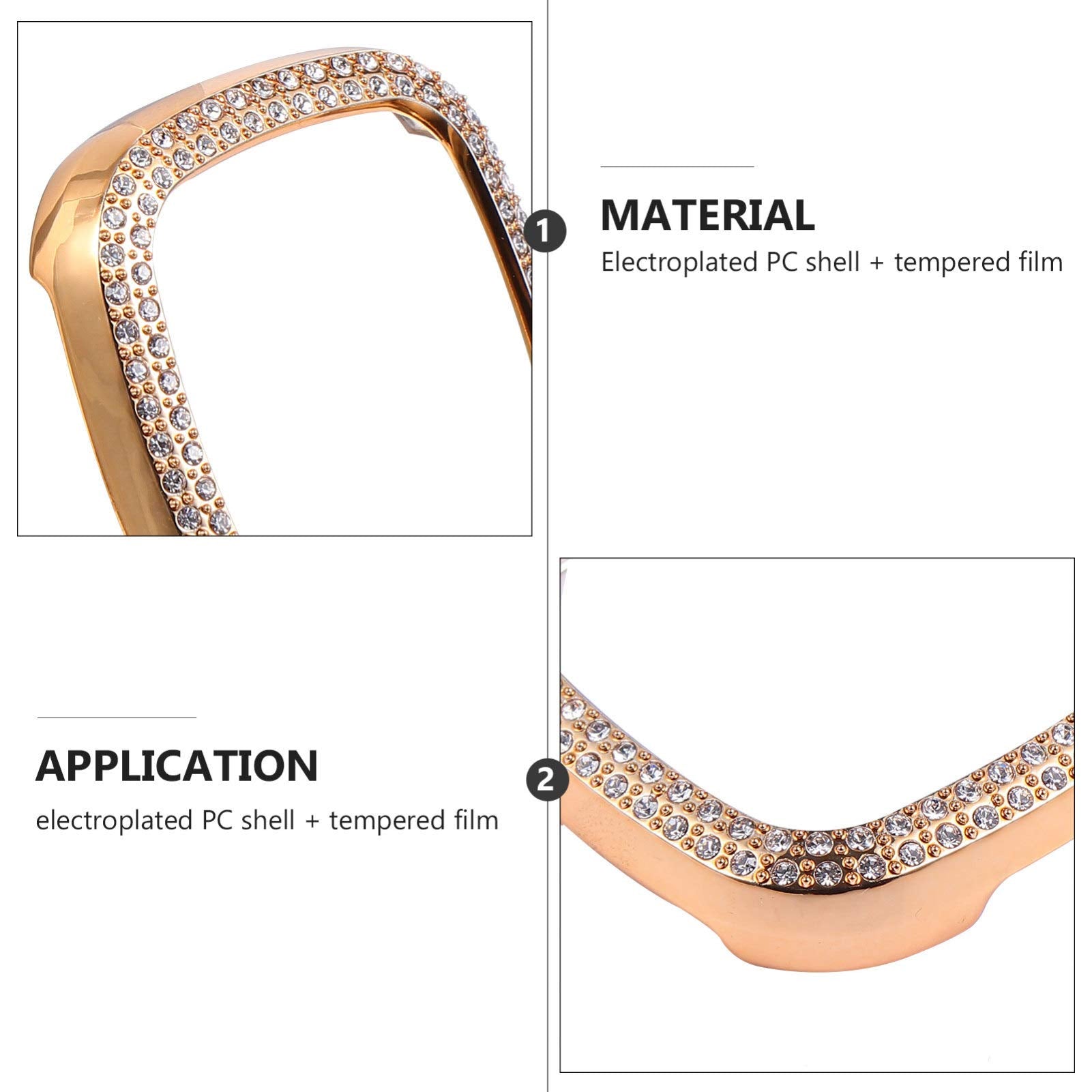 Ukcoco Bling Case Crystals Diamond Frame Protector Compatible With Fitbit 3/Sense Smartwatch Full Around Electroplate Protective