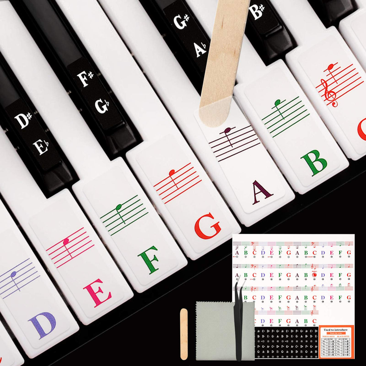 Piano Keyboard Removable Stickers For 88/76/61/54/49/37 Key For Beginners, Musical Note Stickers With Guide, Stick, Tweezers, Cl