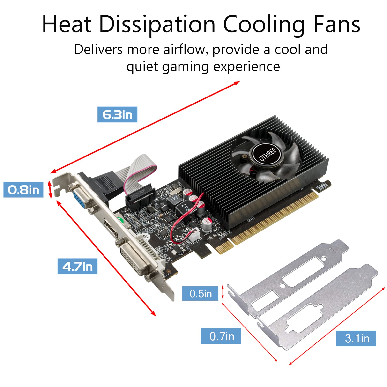 Qthree Nvidia Gt 730 4Gb Graphics Card,Ddr3,128 Bits,Video Card For Pc,Pci Express X16,Dvi I,Hdmi,Vga,Low Profile Computer Gpu,D