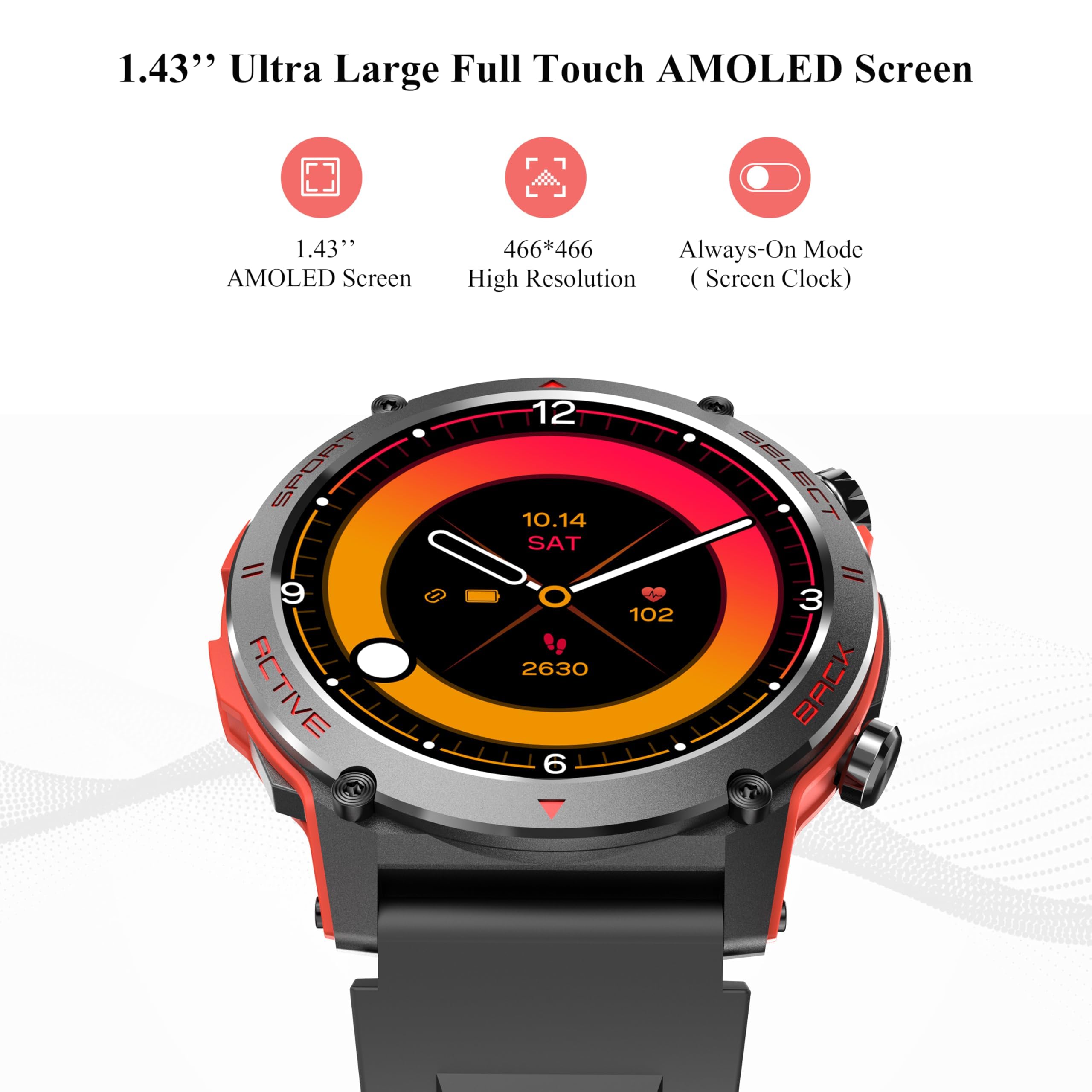Smart Watch, 1.43 ' 'Amoled 45Mm Military Smartwatch Men Women Answer/Make Call, Digital Fitness Watch, 110+ Sports, Blood Press