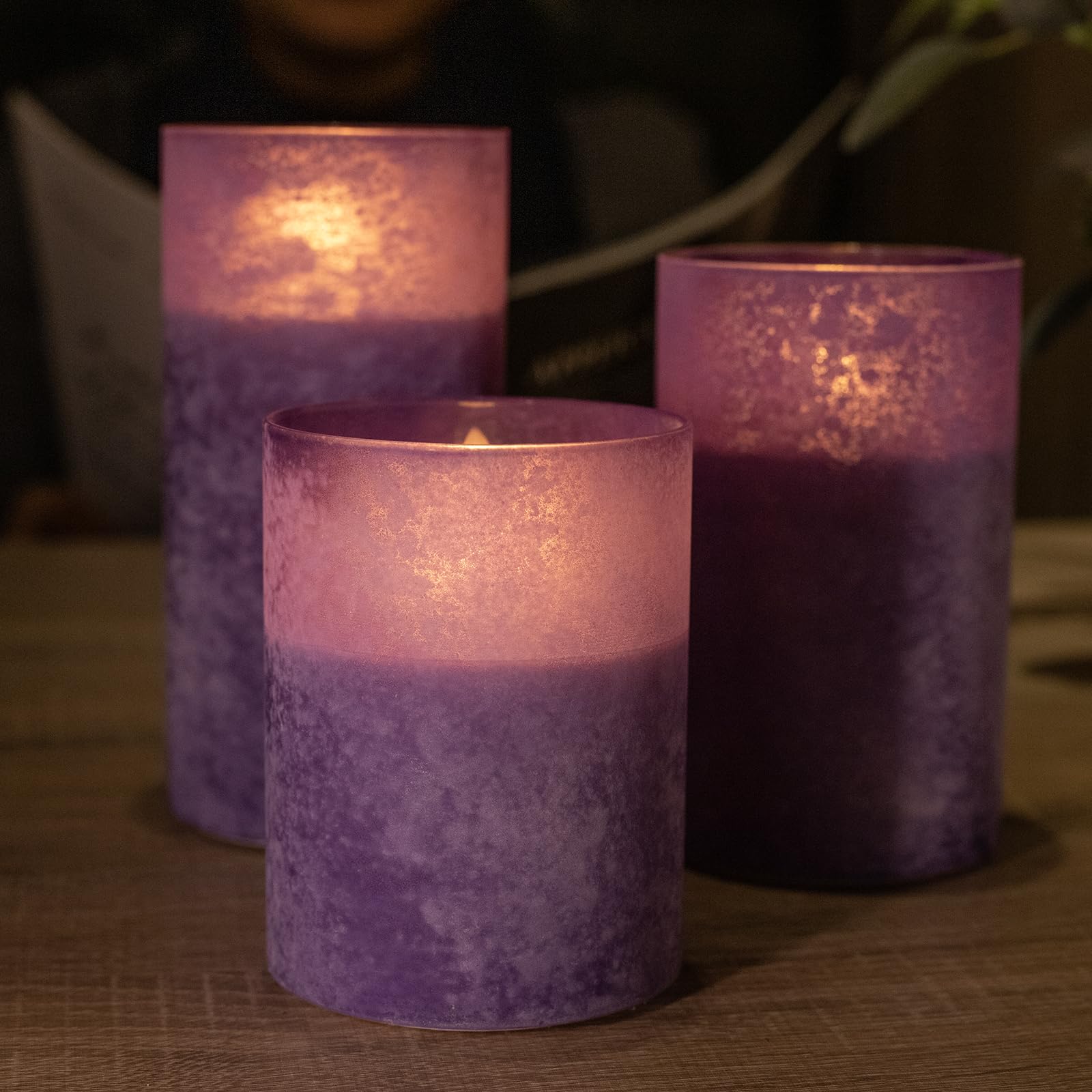Covege Flickering Flameless Candles With 10 Key Remote And Timer   Set Of 3 Handmade Sandblast Glass Led Pillar Candles, Real Wa