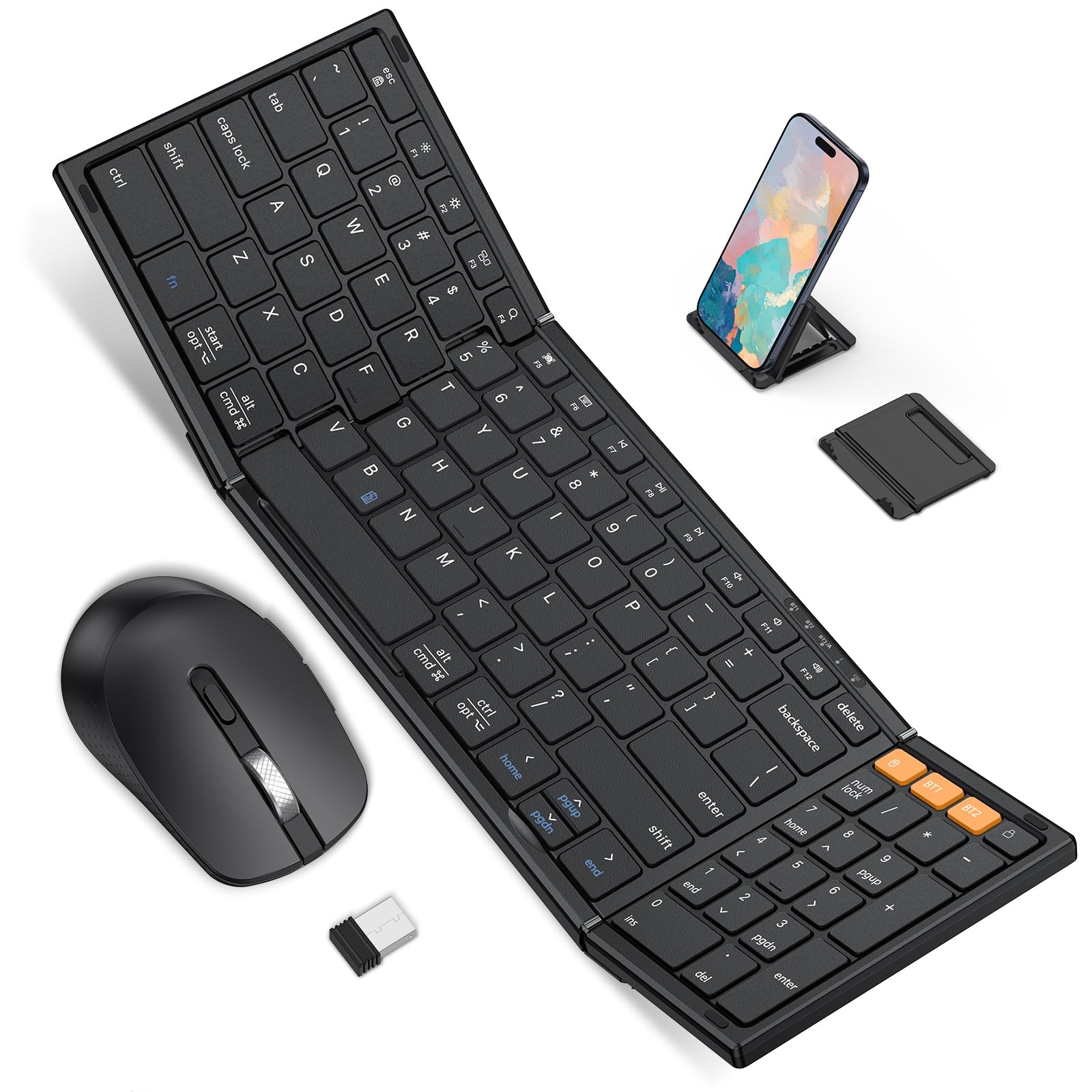 Foldable Keyboard and Mouse for 3 Devices, OMOTON Wireless Bluetooth Combo