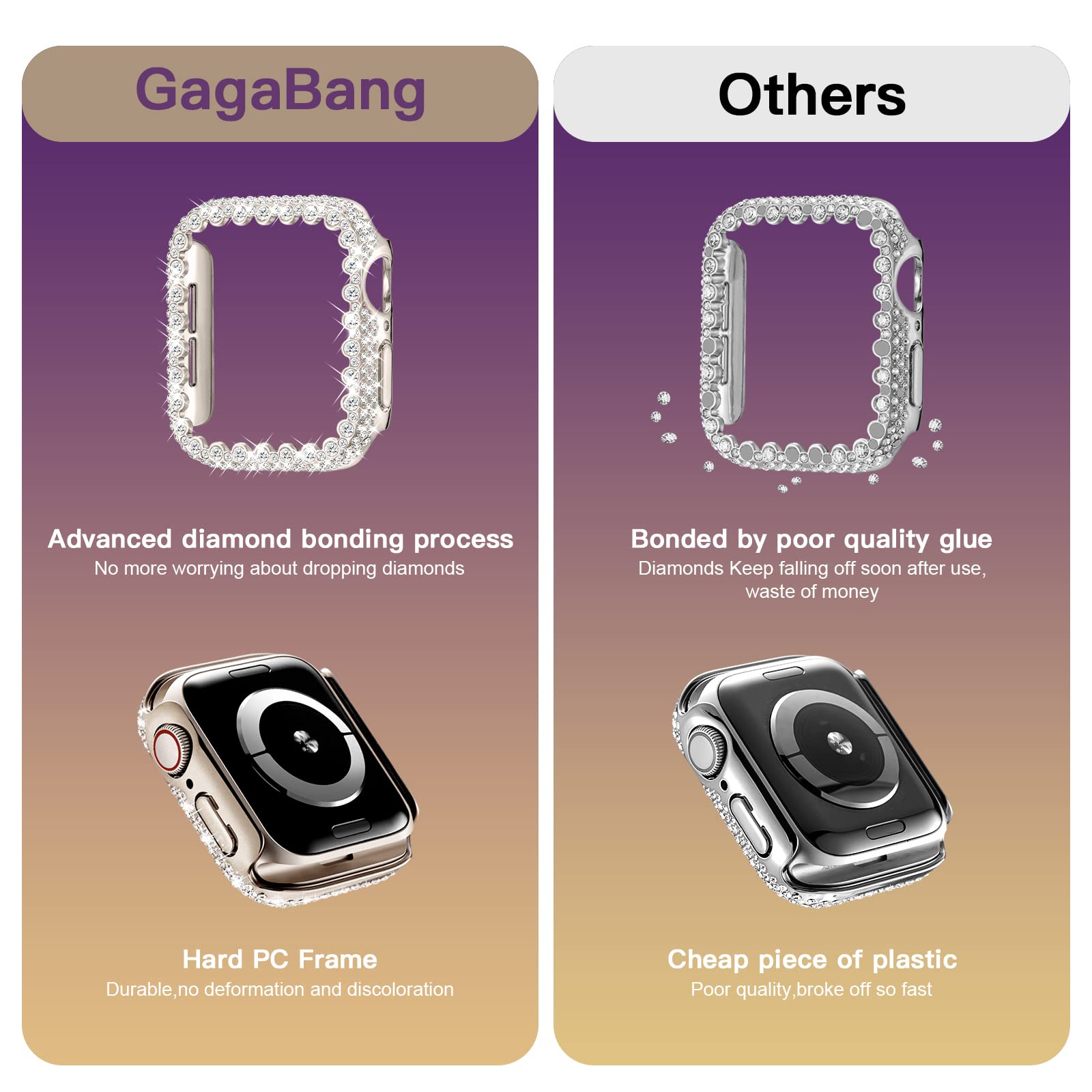 Bling Bumper Case Compatible With Apple Watch Series 6 5 4 Se/Se2 44Mm, Diamond Protective Face Cover For Women, Hard Pc Frame F