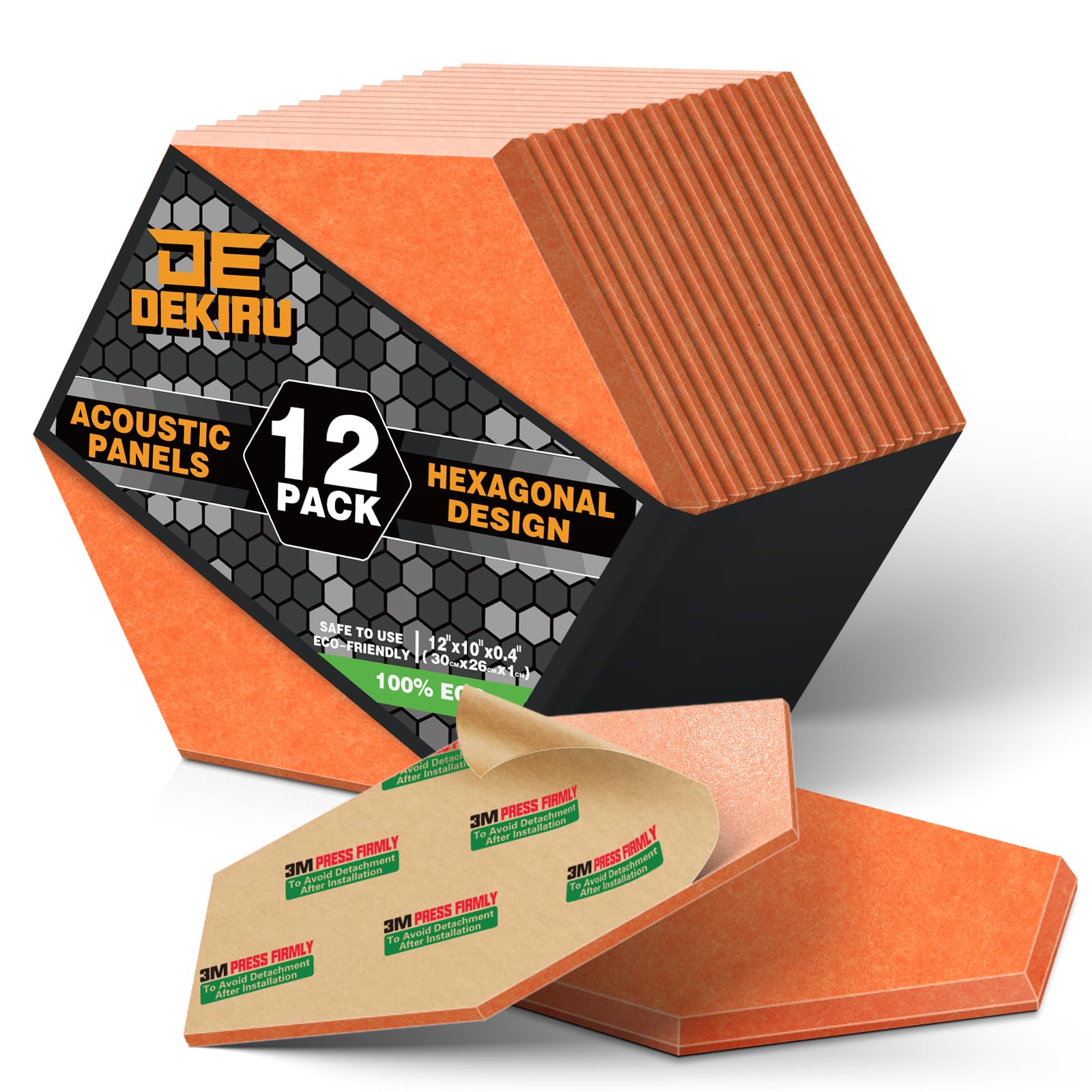 Dekiru 12 Pack Acoustic Panels, Sound Proof Foam Panels Hexagon Self Adhesive 12''X10''X0.4'', Flame Resistant Soundproof Wall P