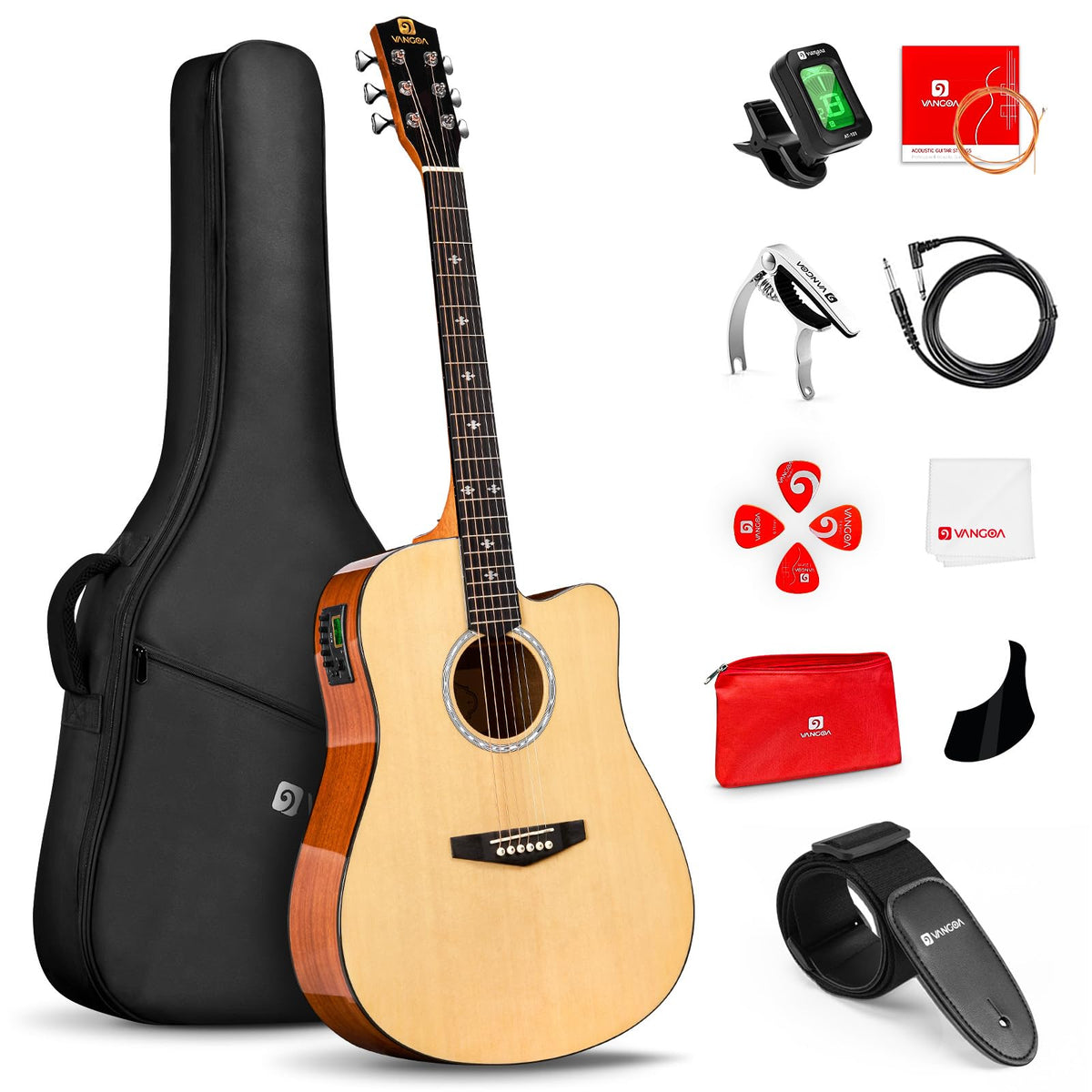 Vangoa Electric Acoustic Guitar Kit For Beginners Adults Full Size Cutaway Acoustic Guitar Bundle Set With Built-In Pickups Bag 