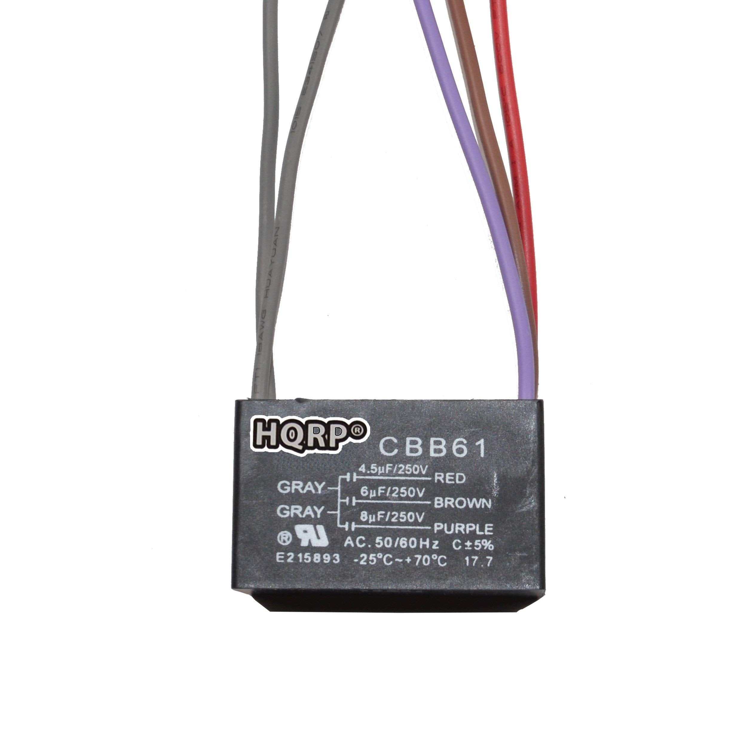Hqrp 2 Pack Ceiling Fan Capacitor Cbb61 4.5Uf+6Uf+8Uf 5 Wire Ul Listed