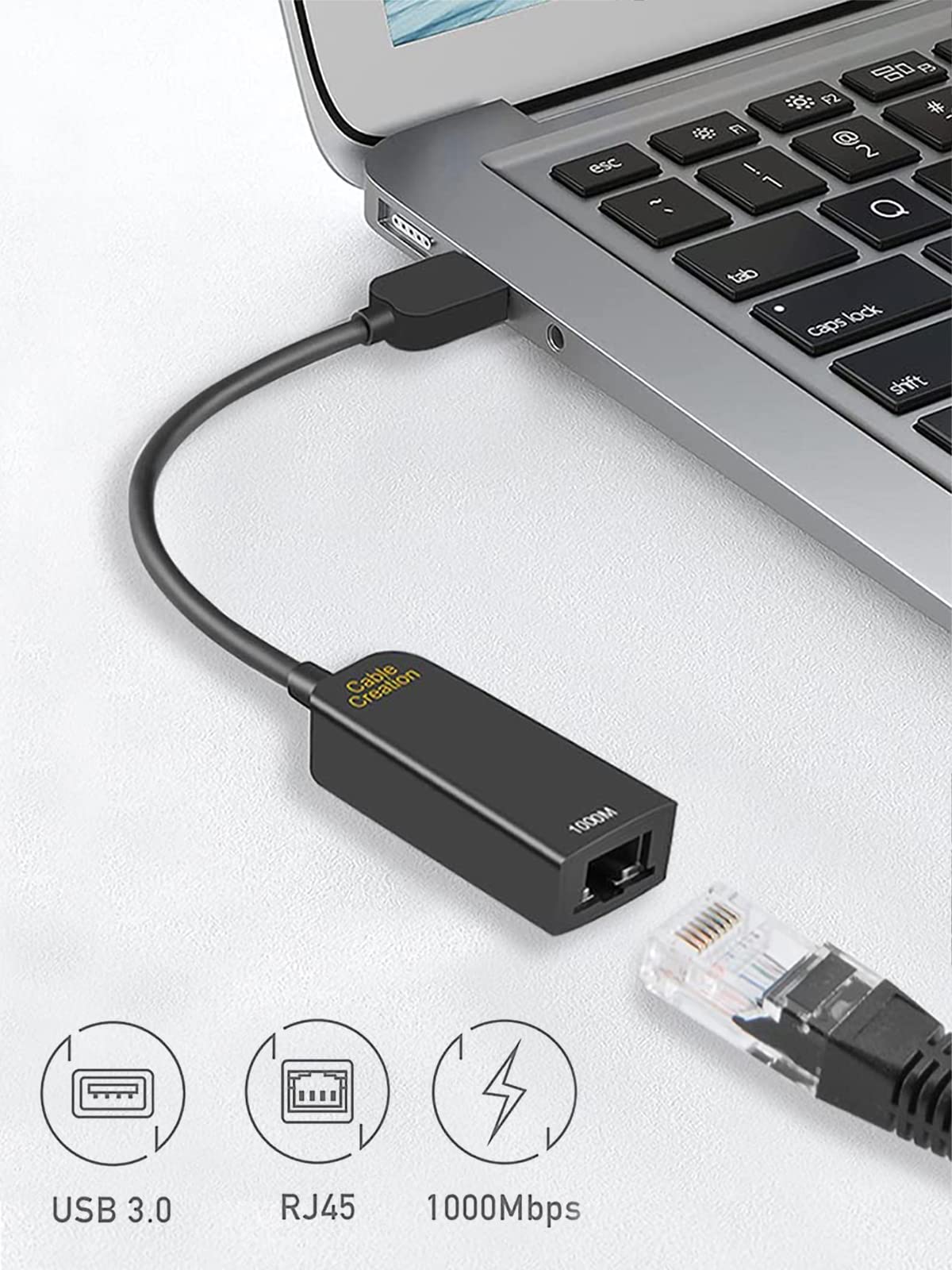 Cablecreation Usb To Ethernet Adapter 3.0, 10/100/1000 Mbps Usb 3.0 To Lan Ethernet Network Adapter, Rj45 To Usb A Wired Interne