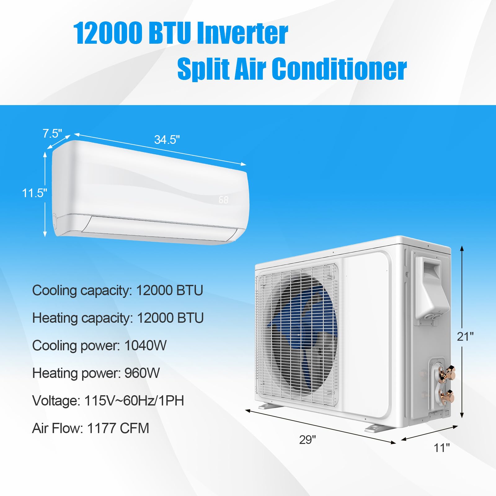 Dortala 12000 Btu Mini Split Air Conditioner & Heater, 20 Seer2 115V Pre Charged Inverter Heat Pump System, Wall Mounted Ductles