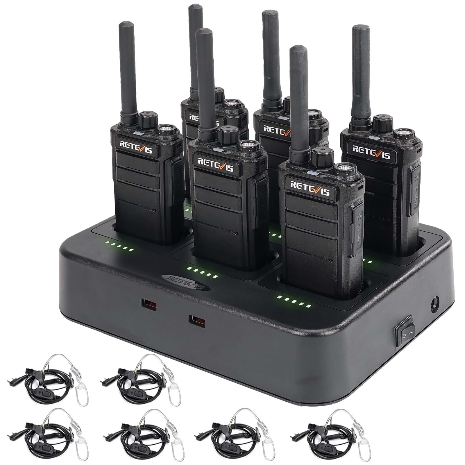 Retevis Rb26 Walkie Talkies With Earpiece And Mic Set,Gmrs Radio,Two Way Radio Long Range,2000Mah Battery,Usb C,Six Way Multi Un