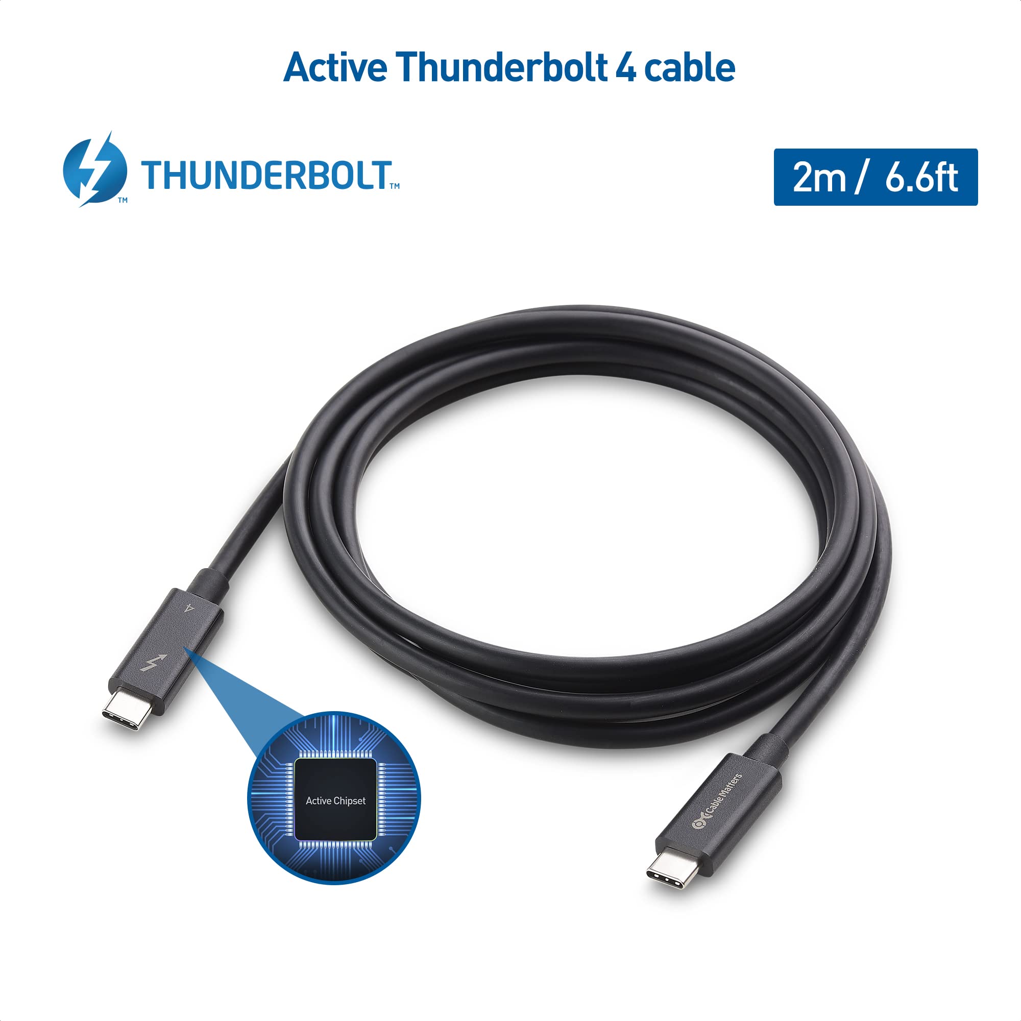 Cable Matters [Intel Certified] 40Gbps Active Thunderbolt 4 Cable 6.6 ft with 100W Charging and 8K Video   Fully Compatible with USB C/USB C, USB 4 / USB4, and Thunderbolt 3