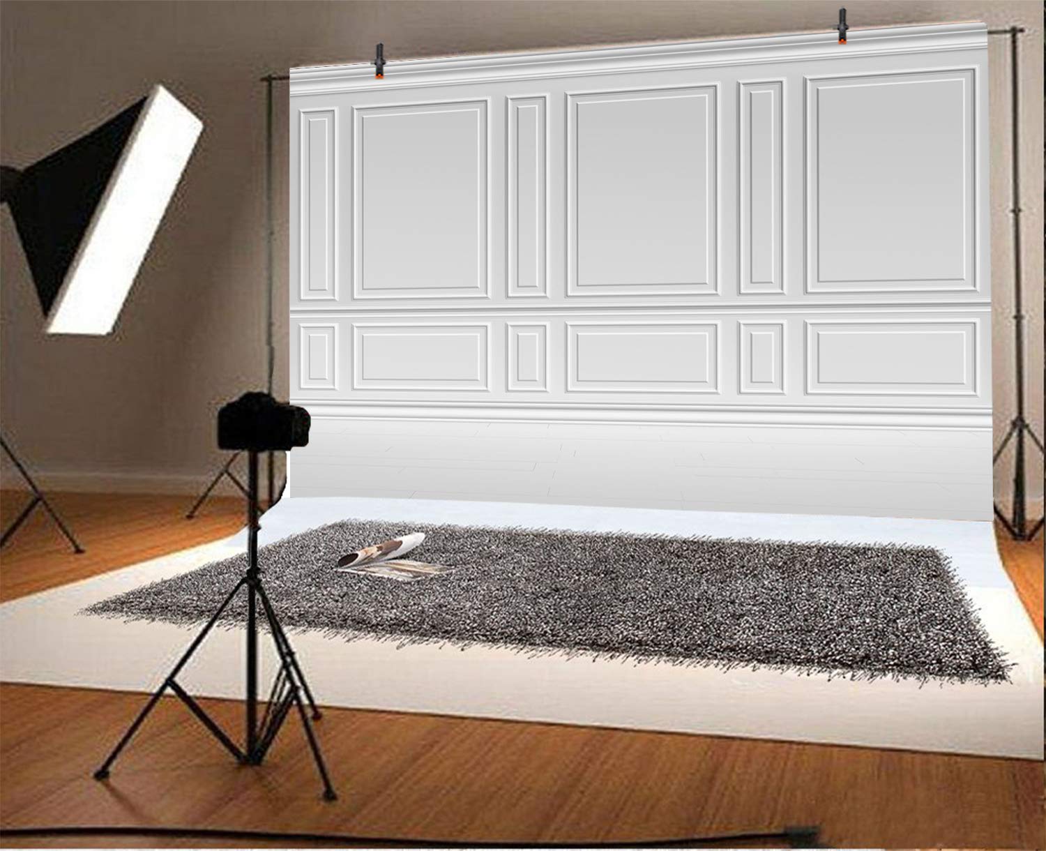 Laeacco Empty Room Architectural Pale Gray Wall Backdrop 7X5Ft Simple Classic Style White Wall Background Newborn Baby Indoor Shot Kids Adults Portraits Vintage White 3D Blank Decor Elegant Backdrop