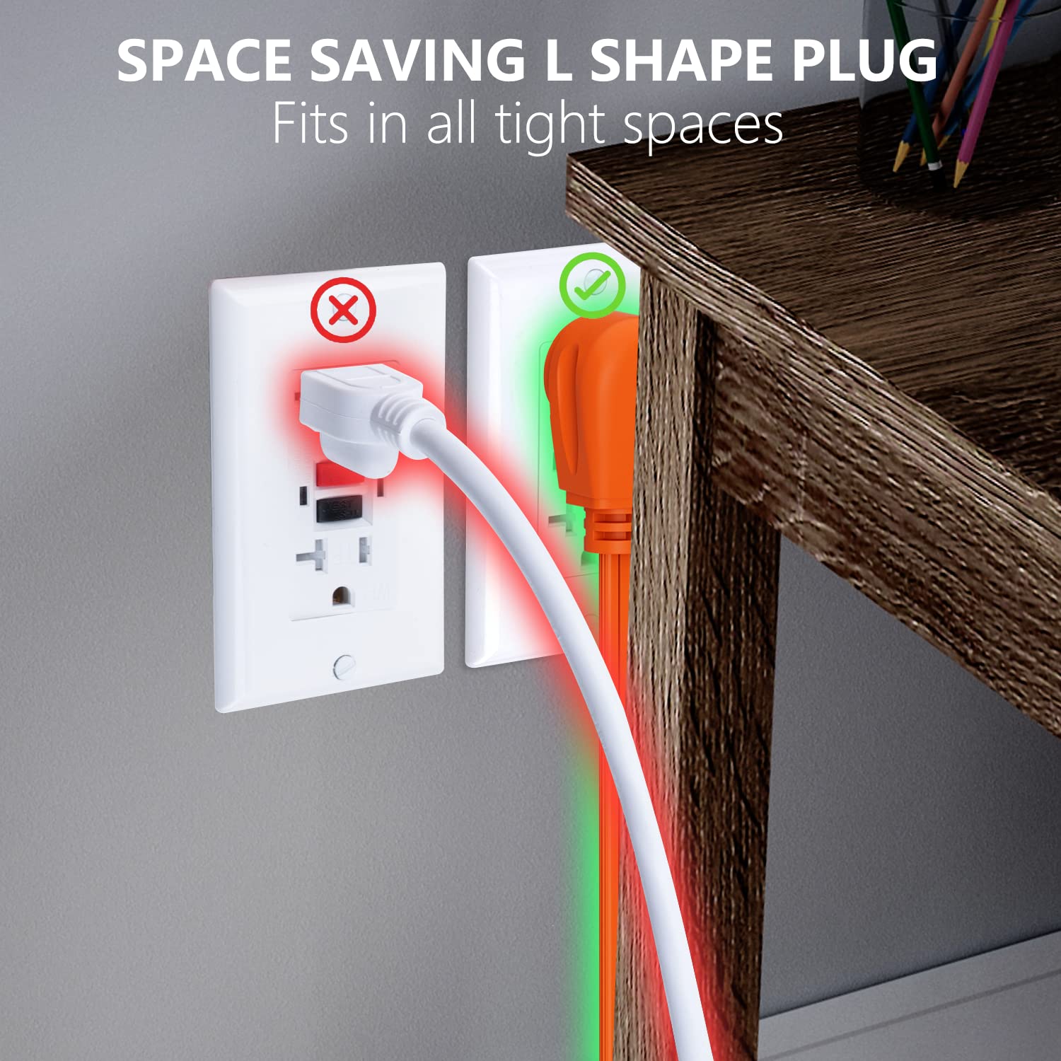K Kasonic   12 Feet 3 Outlet Extension Cord With Flat Plug   Triple Extension Wire Grounded Multi Outlet For Indoor Use, Ul List