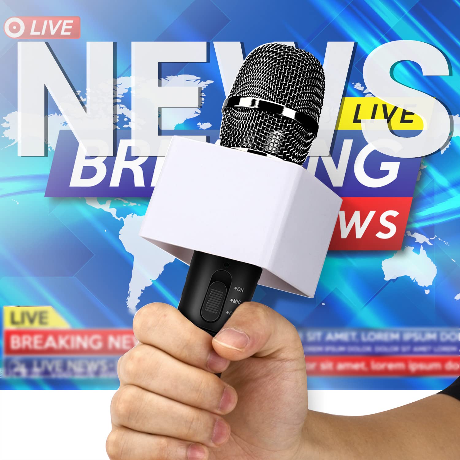 Facmogu 4Pcs Black & White Microphone Flag Station, Portable Square Cube Shaped Interview Mic Flag Station With Foam, Microphone Flag Microphone Accessories For Interview Ktv Reporter Host