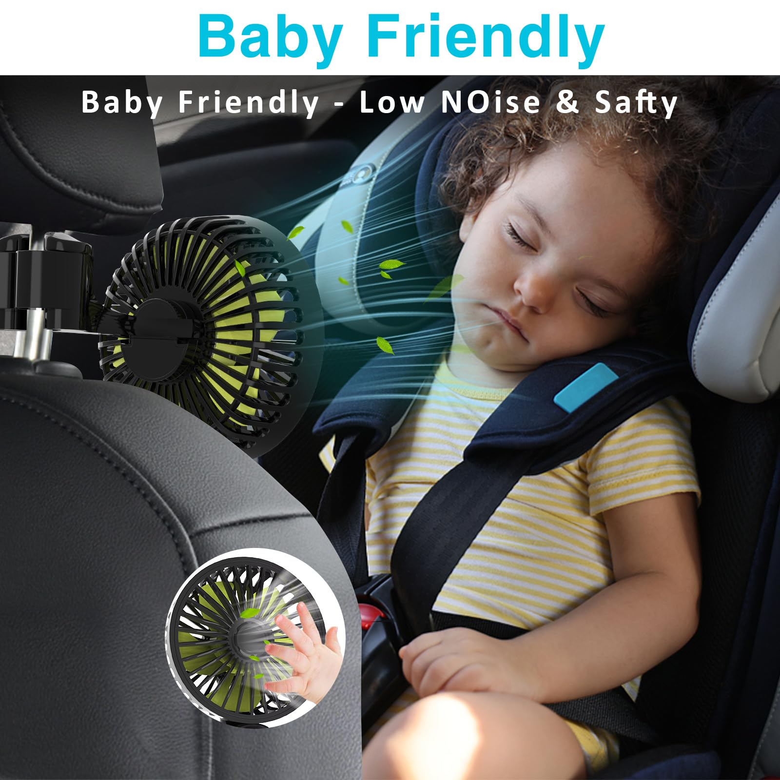 Dealswin Usb Car Seat Fan For Backseat: Protable Car Cooling Fan For Car Rear Seat Baby Kids, 3 Speeds And 360 Degree Rotatable