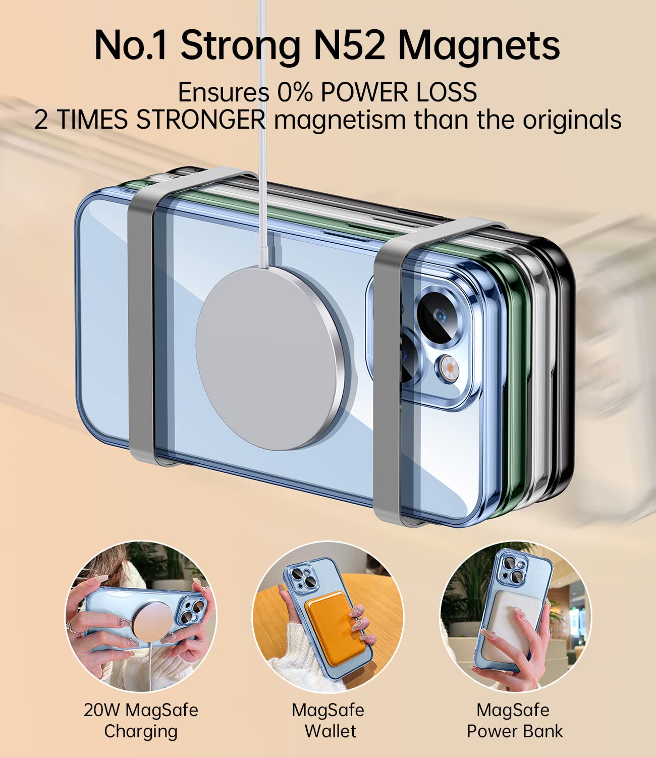 Jueshituo Magnetic Metallic Glossy Clear For Iphone 14 Plus Case With Full Camera Cover Protection [No.1 Strong N52 Magnets] [Mi