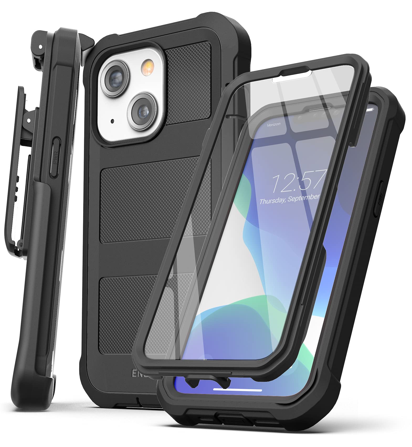 Encased Belt Case Designed for iPhone 13 Pro Case with Built-in Screen Protector and Holster Clip Phone Holder (Falcon Black) (i
