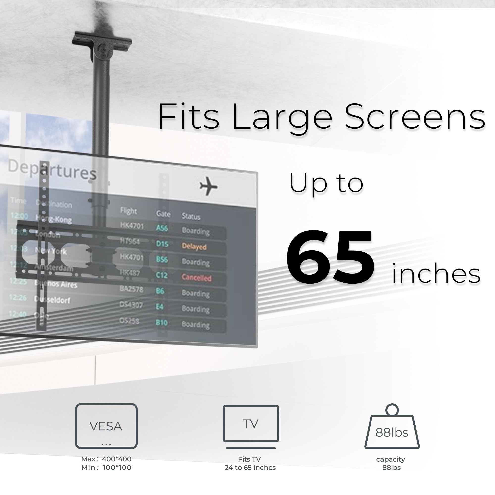 Ezise Ceiling Tv Wall Mount Bracket Fits Most 24 To 65 Inch Flat/Curved Tvs, Height Adjustable Full Motion Hanging Tv Mount Hold