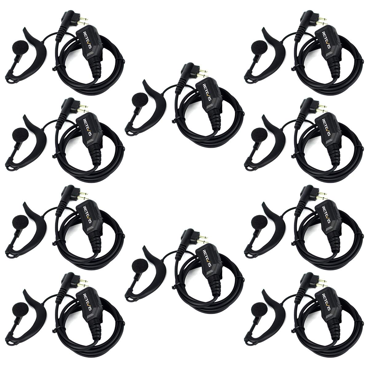 Retevis Cp185 Cp200D Earpiece, Compatible With Motorola Cp100D Gp300 Gp2000 Brp40 Rmu2040 Rmu2080D Rdu4100 Rdu4160D Dtr700 Hyttc610 Radios, Volume Adjustable Walkie Talkie Earpiece With Mic(10 Pack)