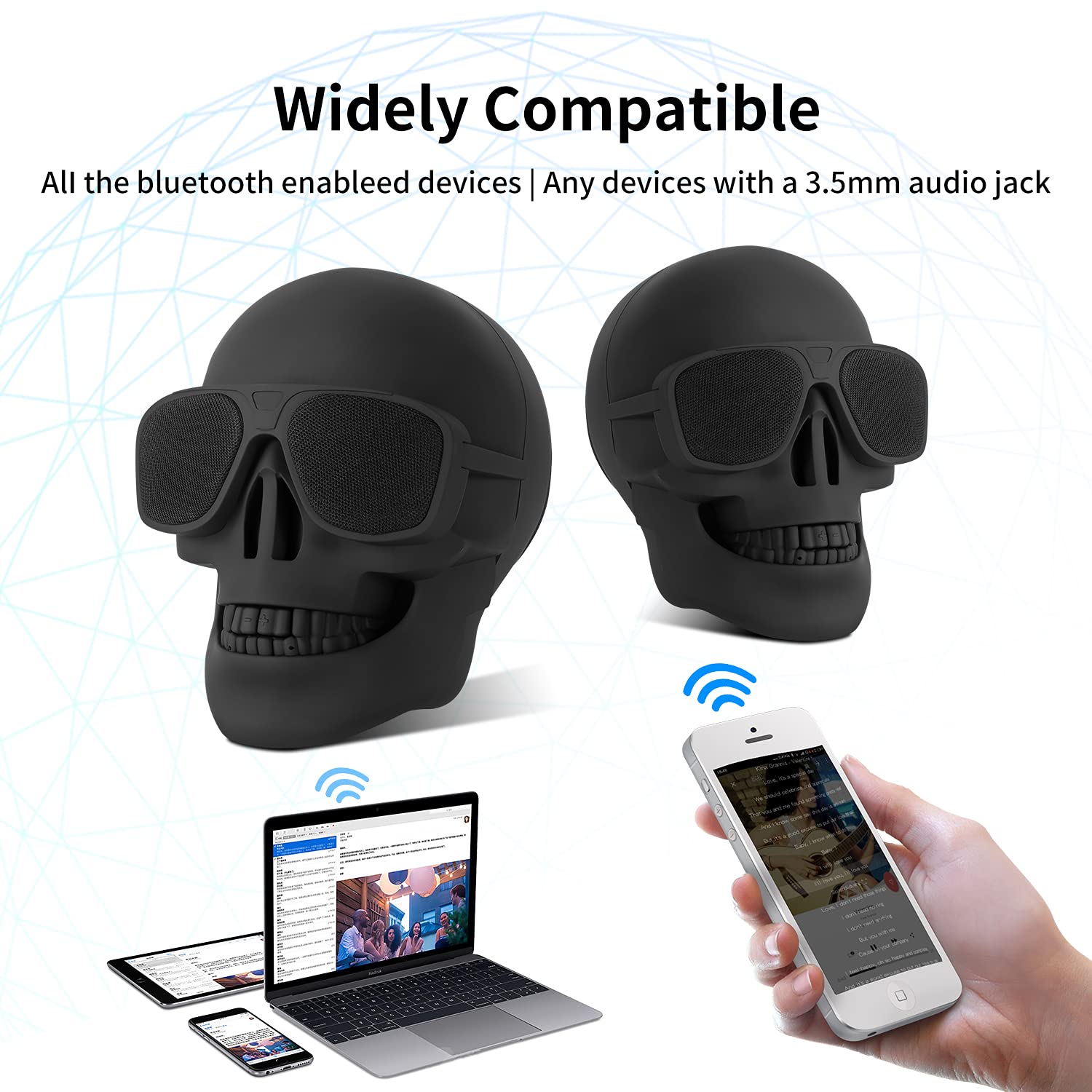 Yseechens Skull Speaker Wireless Portable Bluetooth Speakers 8W Output Bass Stereo For Desktop Pc/Laptop/Mobile Phone/Mp3/Mp4 Pl