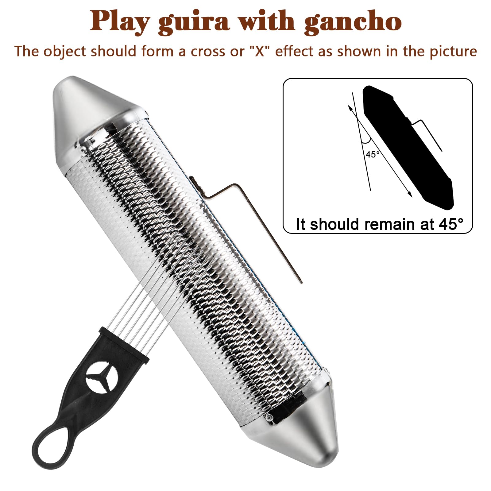 Soujoy Guiro Instrument, Stainless Steel Guiro Shaker With 2 Scrapers, 15 X 3 Latin Percussion Instrument, Professional Band
