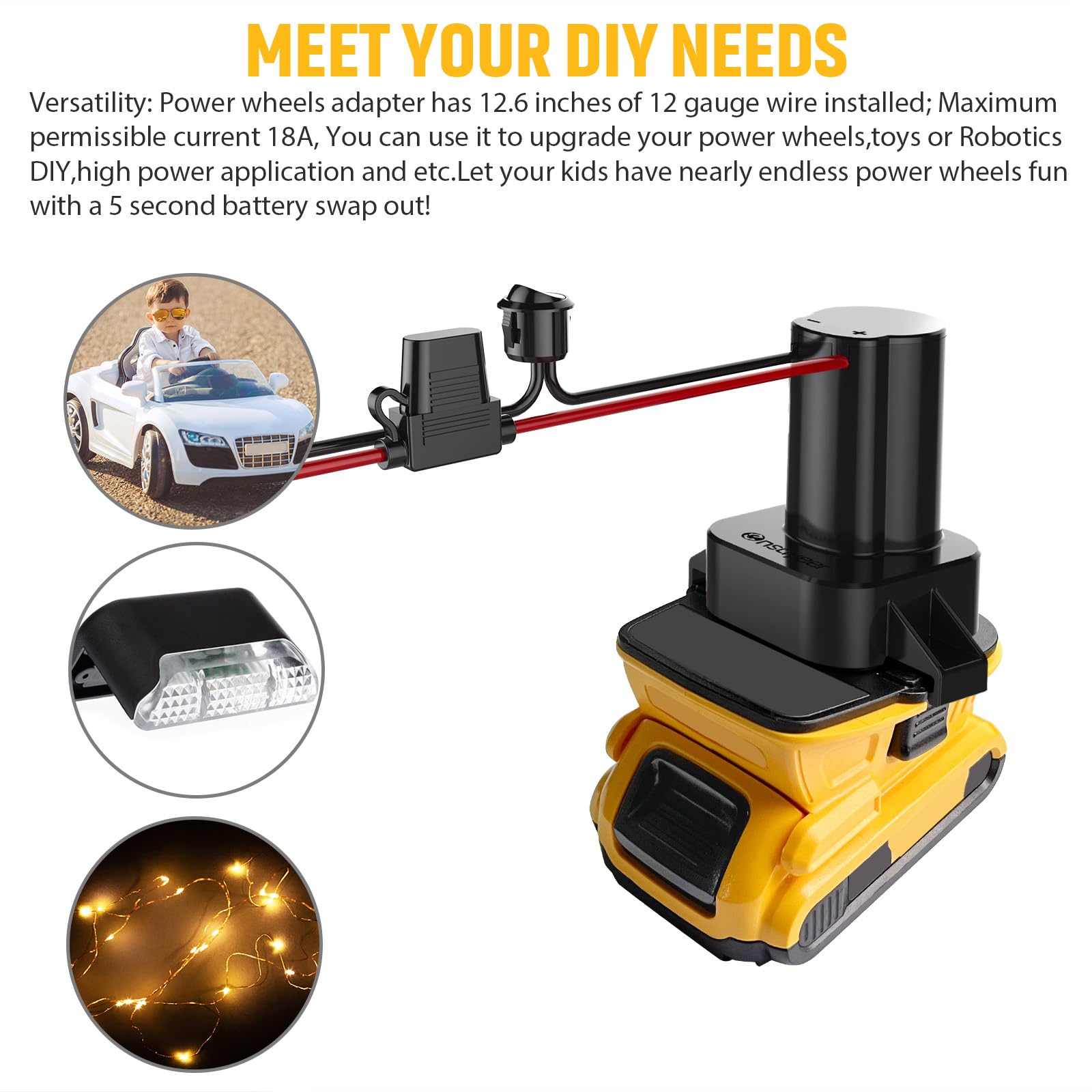 Power Wheel Adapter With Fuse & Switch, Secure Battery Adapter For 18V Xrp Lithium Battery, With 12 Gauge Wire, Good Power Conve