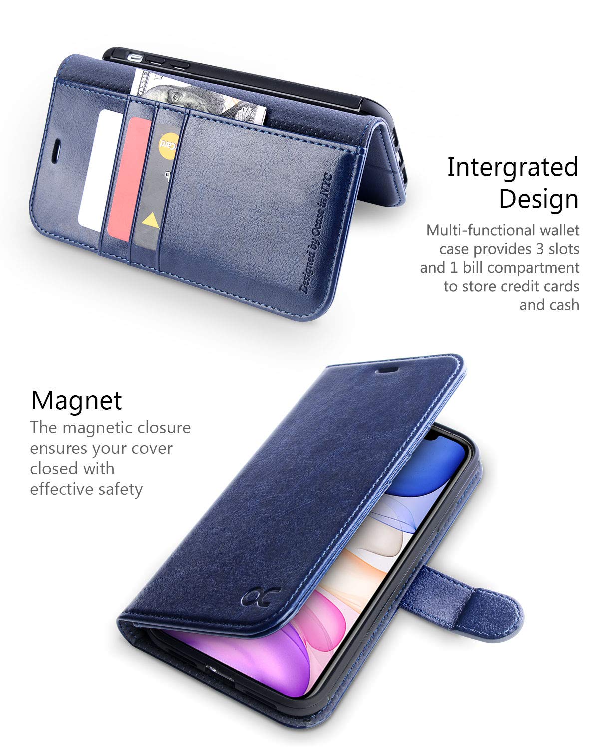 Ocase Compatible With Iphone 11 Wallet Case With Card Holder, Pu Leather Flip Case With Kickstand And Magnetic Closure, Tpu Shoc