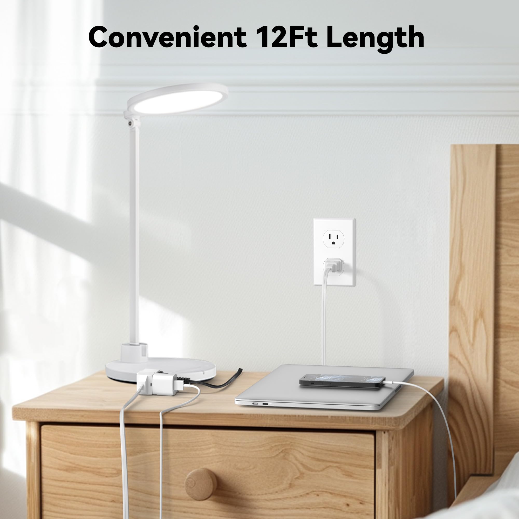 Bn Link 2 Pack 12Ft Indoor Extension Cord, 3 Outlet, 16/2 Spt 2, White, 2 Prong Polarized Plug, Household Power Cord For Home, O