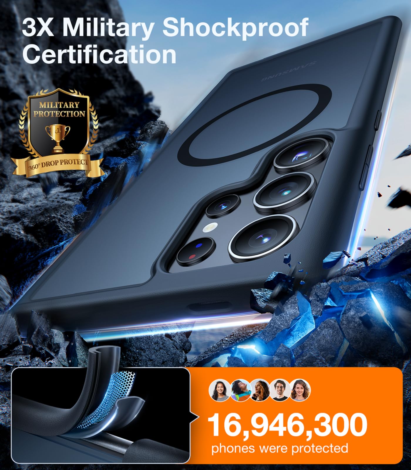 Torras Magnetic Shockproof For Samsung Galaxy S24 Ultra Case, [18N Mighty Magnetic] [12Ft Military Grade Drop Tested] [Compatibl