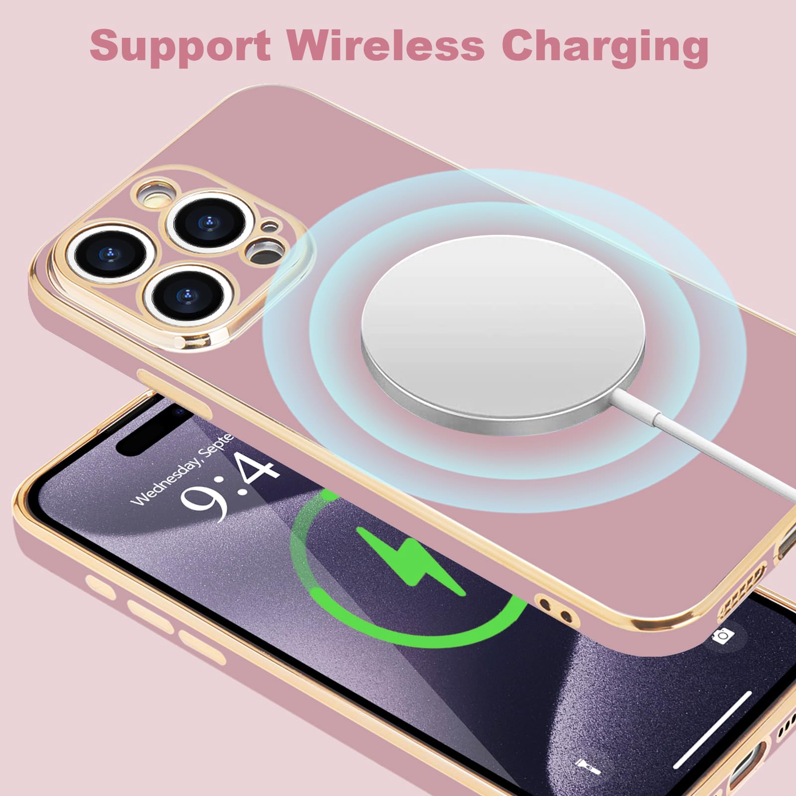 Lafunda Designed For Iphone 15 Pro Max Case Cute, Luxury Plating Case For Women Girls Gold Edge Tpu Bumper Cover With Camera Pro