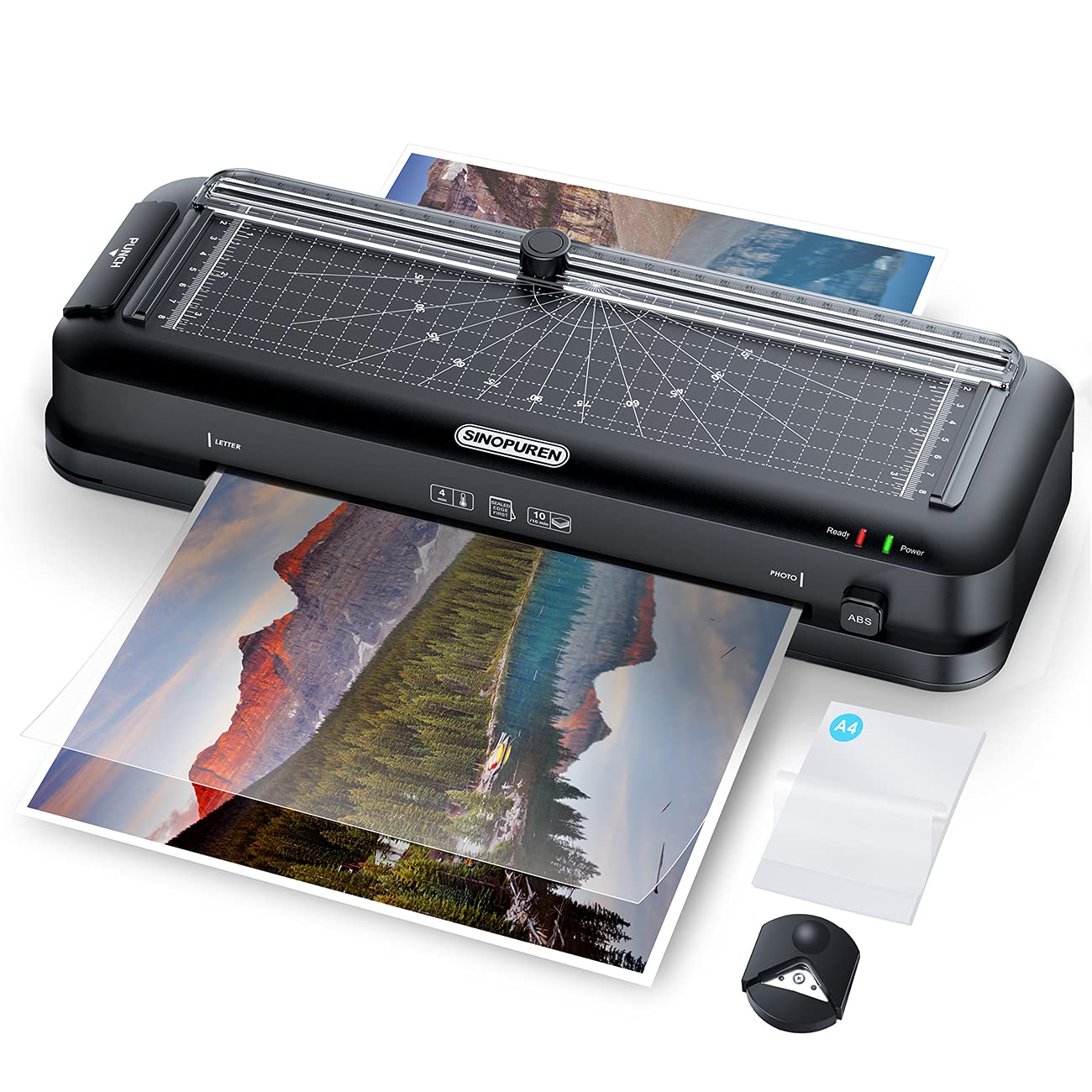 SINOPUREN Laminator Machine, 9-Inch Thermal Laminator, Personal 3-in-1 Desktop Laminating Machine Built-in Paper Trimmer Punch a