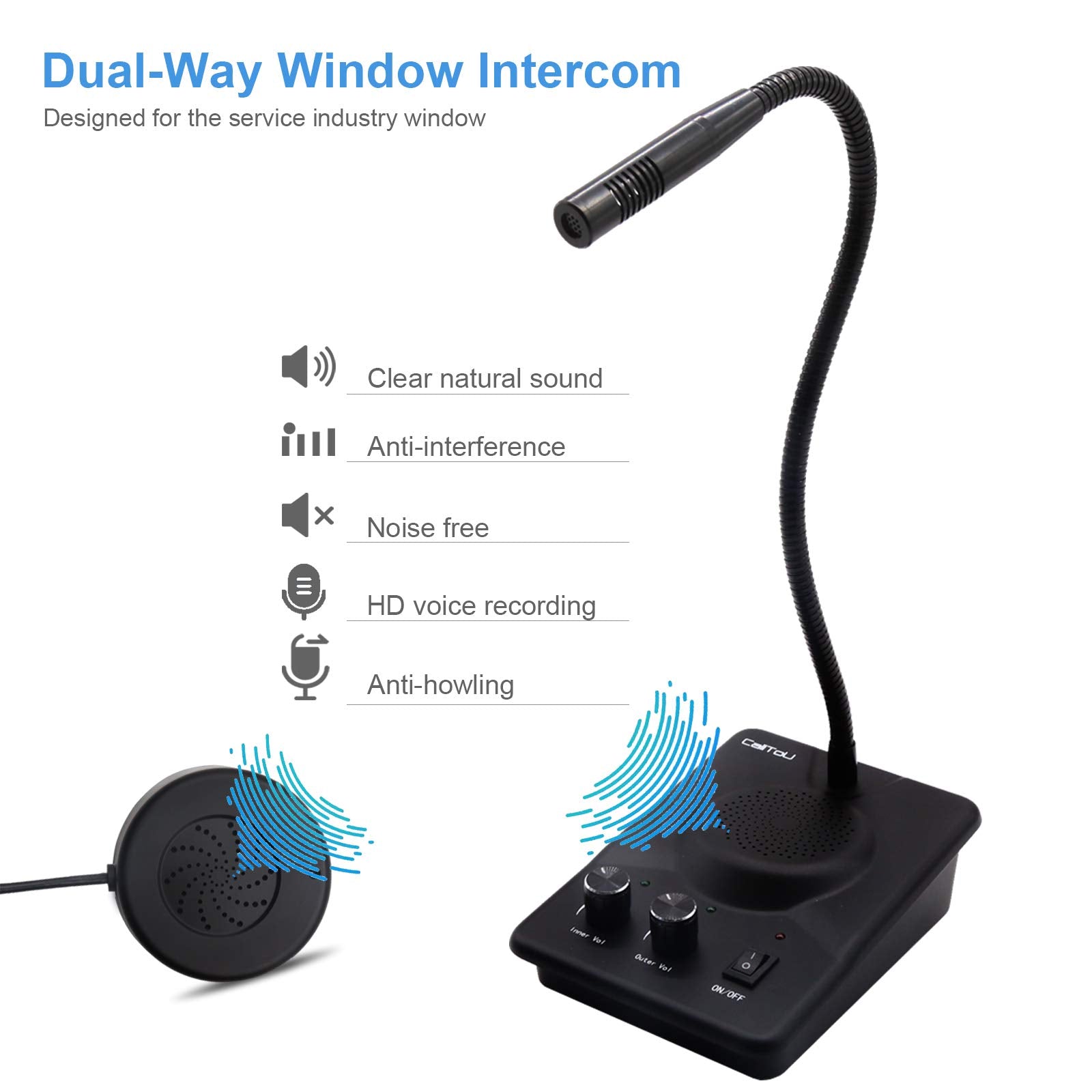 Calltou Window Speaker Intercom System,Dual Way Anti Interference Intercommunication Microphone Talk Through Glass Window,For Business,Bank,Office,Hospital,Counter,Store,Station,School And More