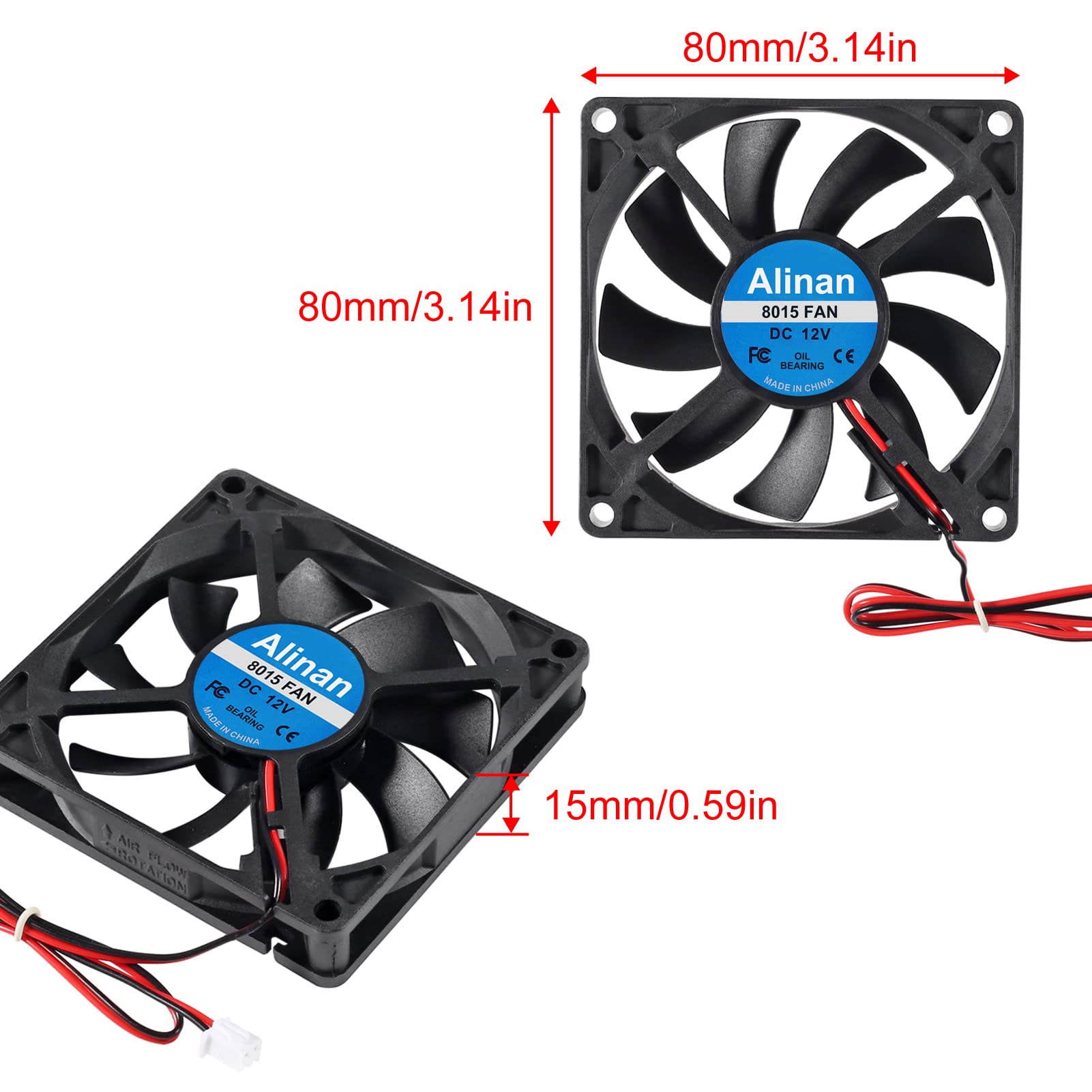 Alinan 4Pcs 8015 12V Fan 80X80X15Mm 2 Pin Sleeve Bearing Brushless Dc Cooling Fan 3D Printer Cooling Fan Computer Fan
