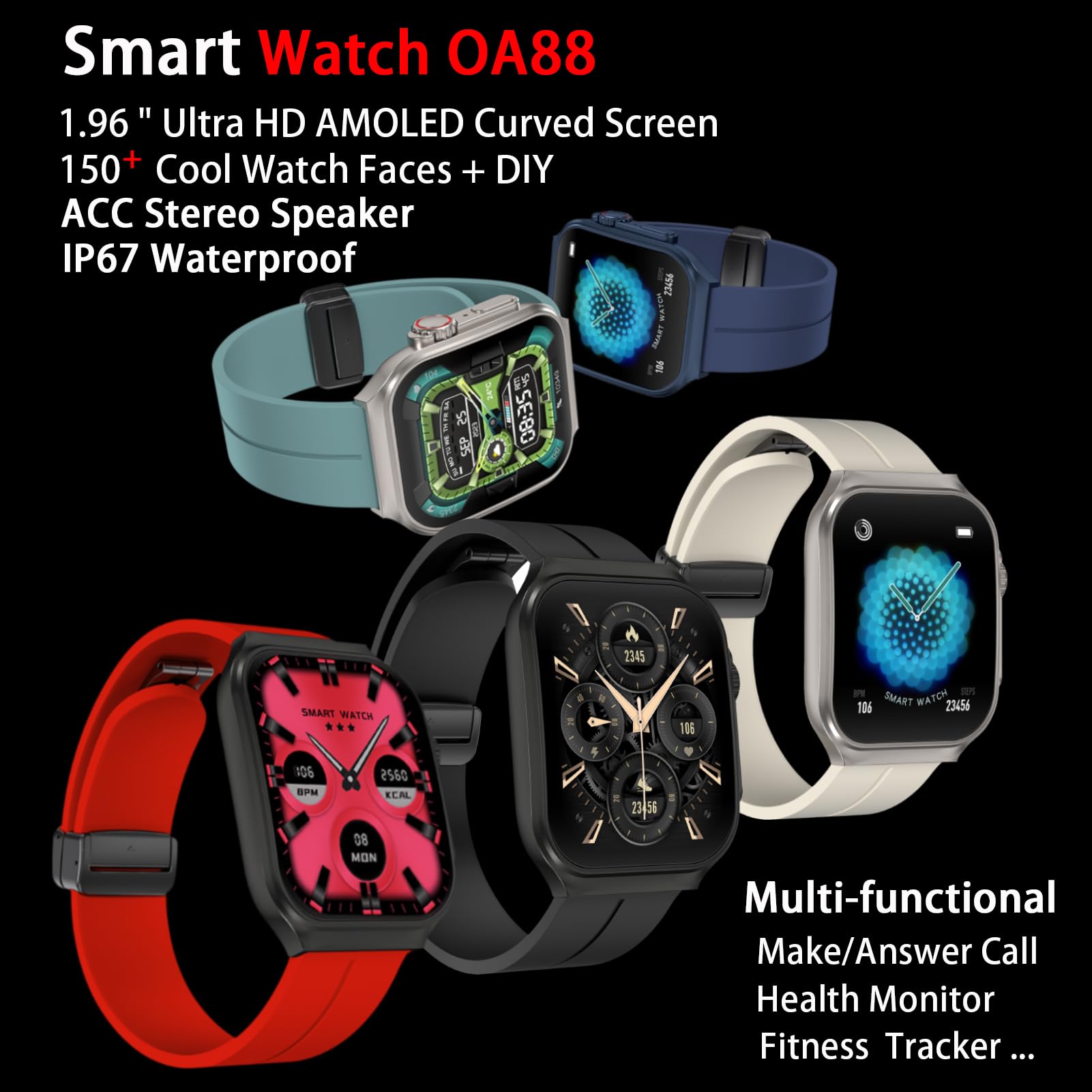 Mylamzal Smart Watch For Men Women With Bluetooth Call, Android & Ios Compatible 1.96 '' Amoled Touchscreen Ai Voice Fitness Tra