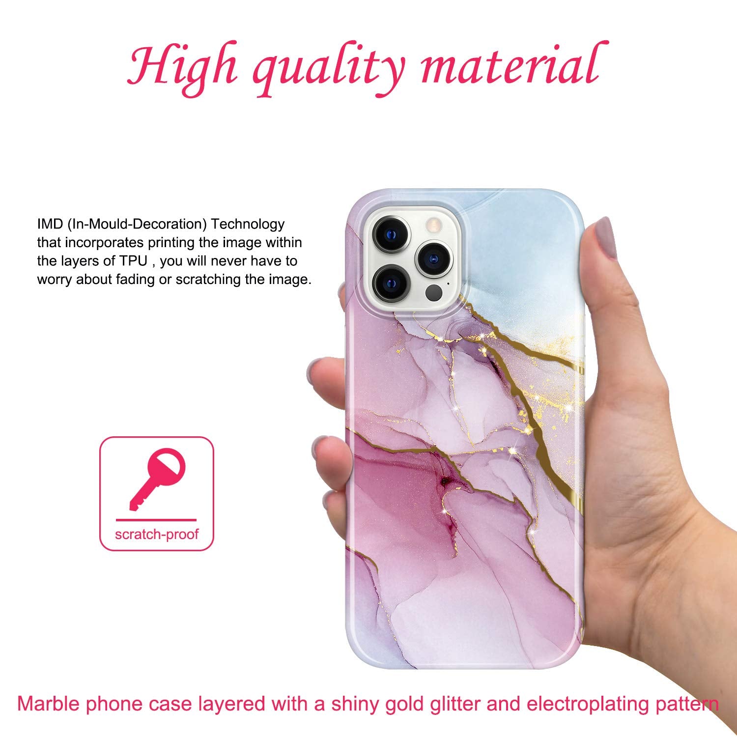 JIAXIUFEN iPhone 12/12 Pro Phone Case Shiny Gold Electroplated Glitter Marble Slim Shockproof TPU Purple Blue