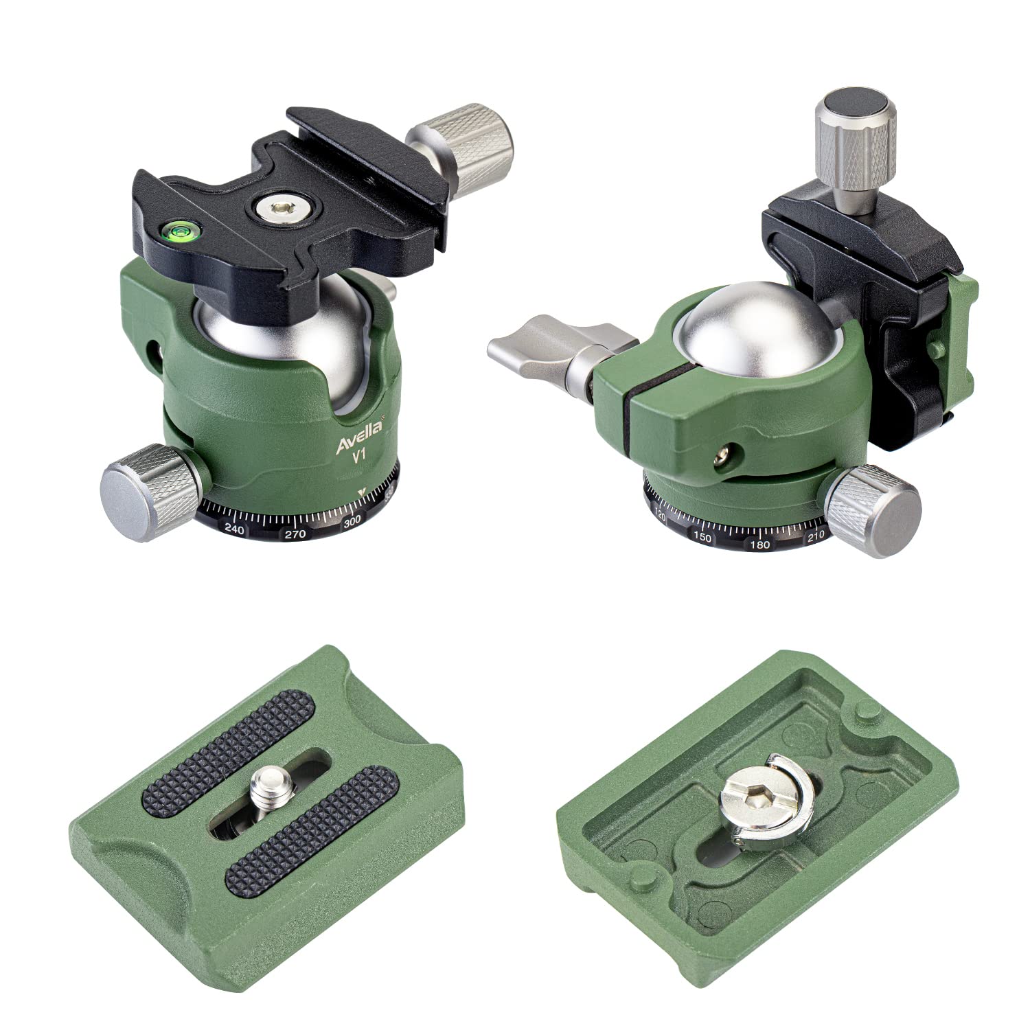 Avella V1 Dslr Camera Tripod Ball Head 38Mm, 360 Degree Swivel,U Shaped Groove Design, For Canon Nikon Sony Olympus Panasonic Dslr Camera Green
