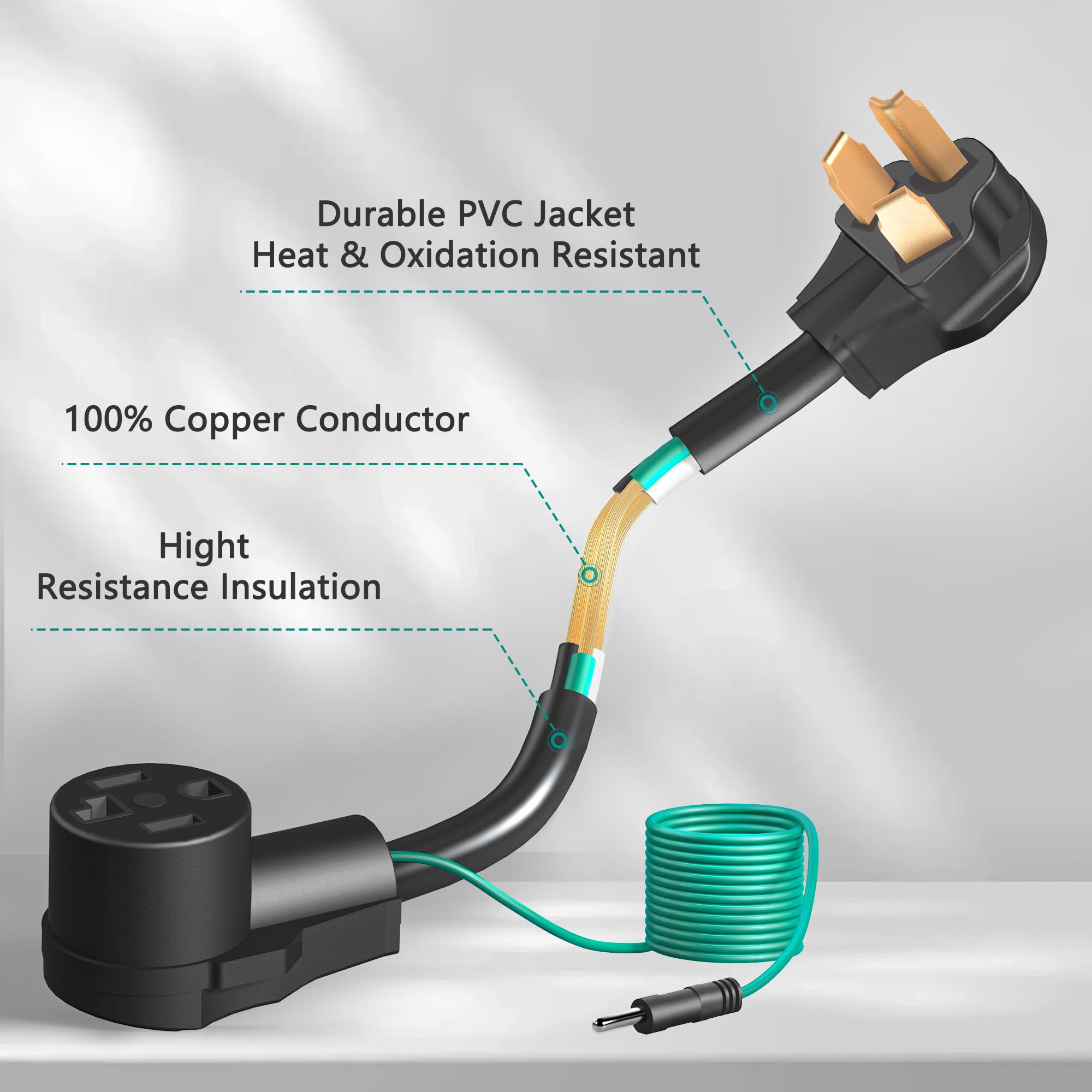 Strightinc 4 Prong To 3 Prong Dryer Plug Adapter With Green Ground Wire, Connects 4 Prong New Dryer Female To 3 Prong Old Dryer