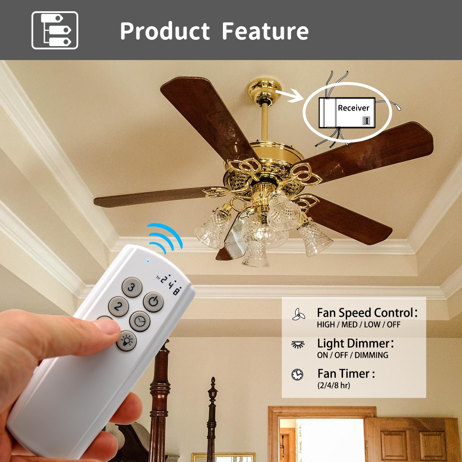 63T Universal Ceiling Fan Remote Control Kit For Harbor Breeze Hunter Hampton Bay, 3 Speed Light Dimmer Timer, Suitable For 110V