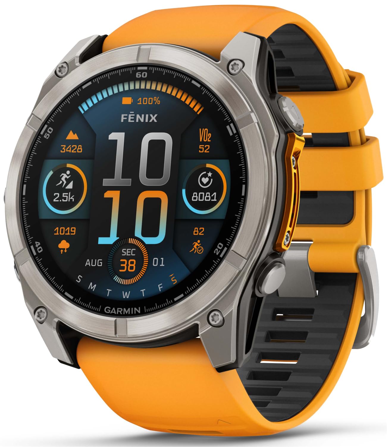 Wearable4U Garmin Fenix 8 51 Mm, Amoled Multisport Gps Smartwatch, Sapphire, Titanium With Spark Orange/Graphite Silicone Band,