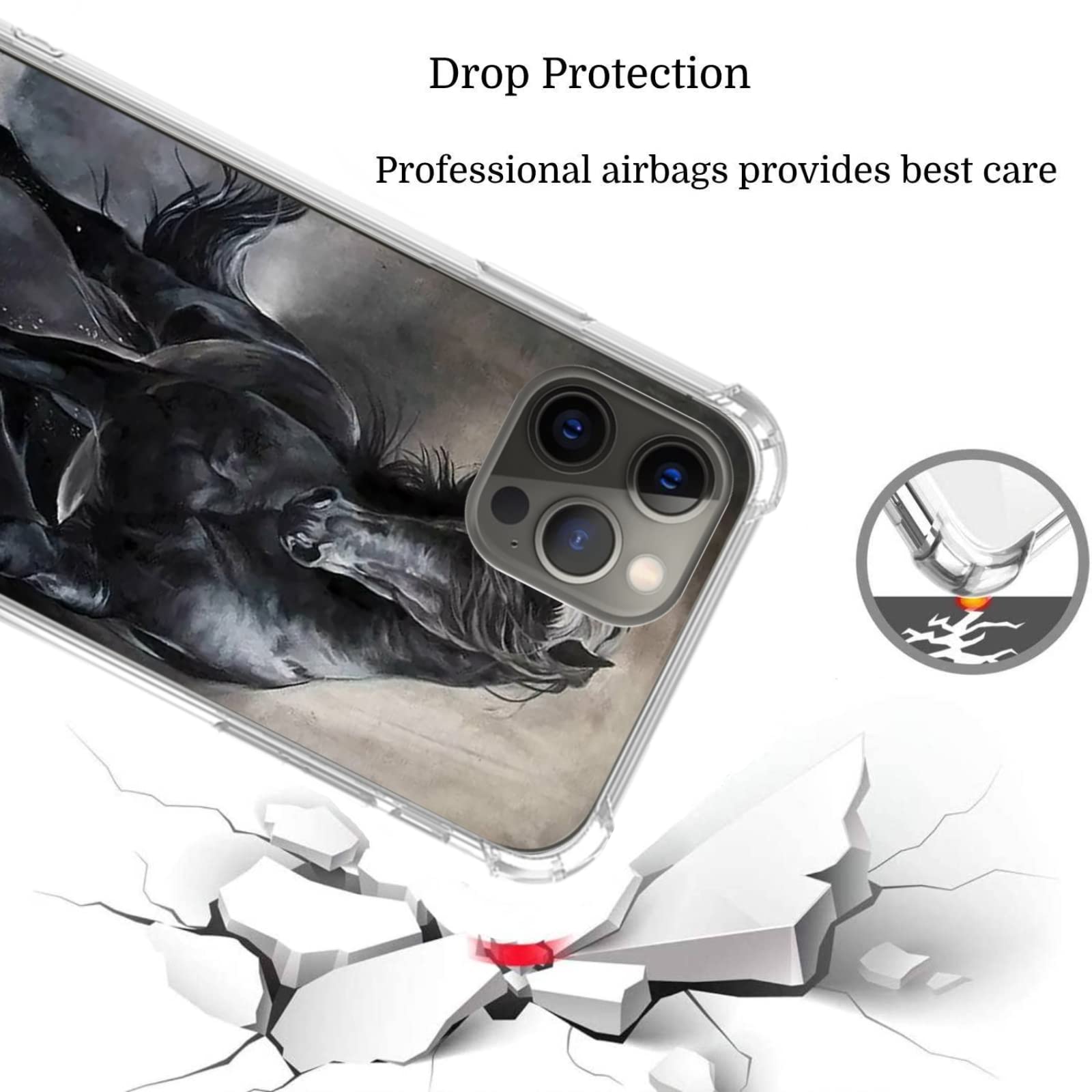 Elifi Edeal Black Horse Phone Case For Iphone 14 Pro, Cool Horse Animal Cover For Girls Boys Women Men, Unique Trendy Tpu Bumper