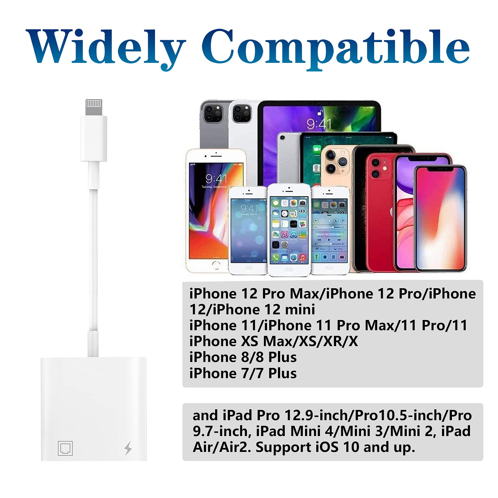 Lightning To Ethernet Adapter, [Apple Mfi Certified] 2 In 1 Rj45 Ethernet Lan Network Adapter With Charge Port Compatible With I