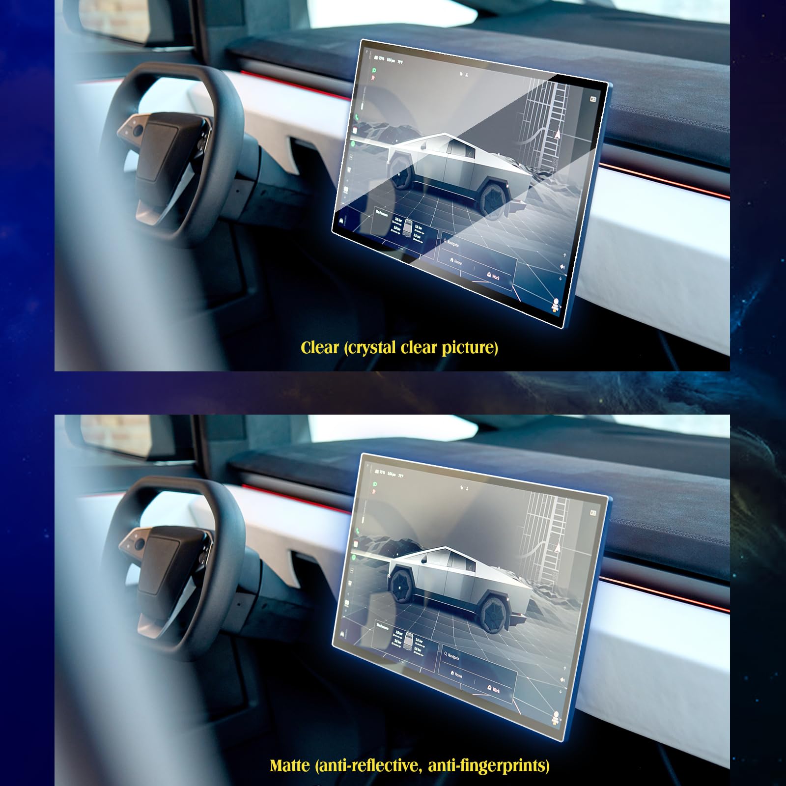 2Pcs Matte 2024 Tesla Cybertruck Screen Protector Compatible With Cybertruck Tesla 2024 Front & Back Screen Protector 18.5&9.4 R