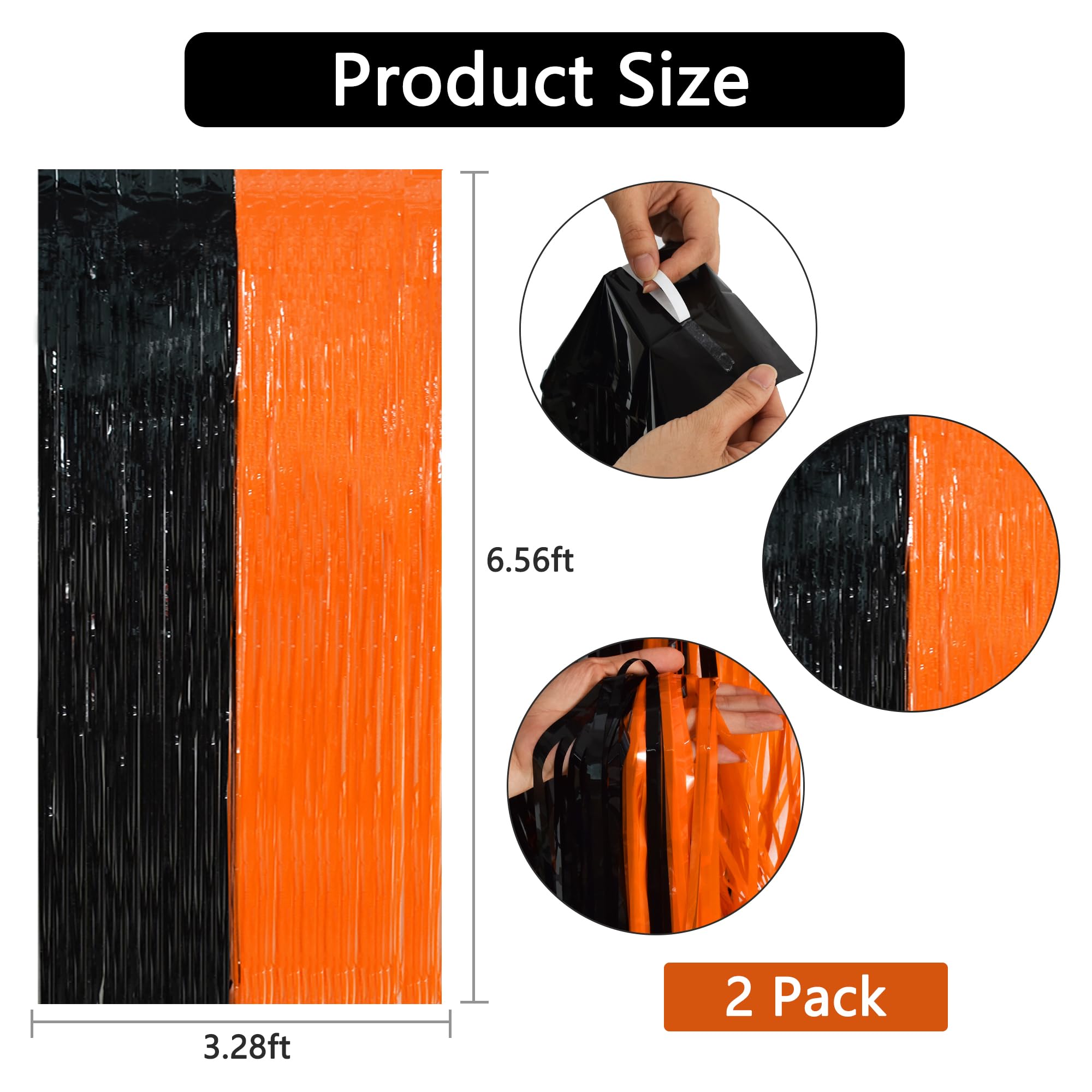 Beishida 2Pcs Orange Black Door Streamer Happy Halloween Backdrop Pumpkins Foil Fringe Tinsel Horry Party Curtains Backdrops For