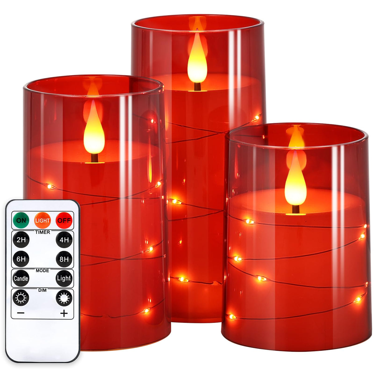 NURADA 3''x6''Flickering Flameless Candles: Built-in Star String 3D Wick Battery Operated LED Candles with Remote and Timer for 